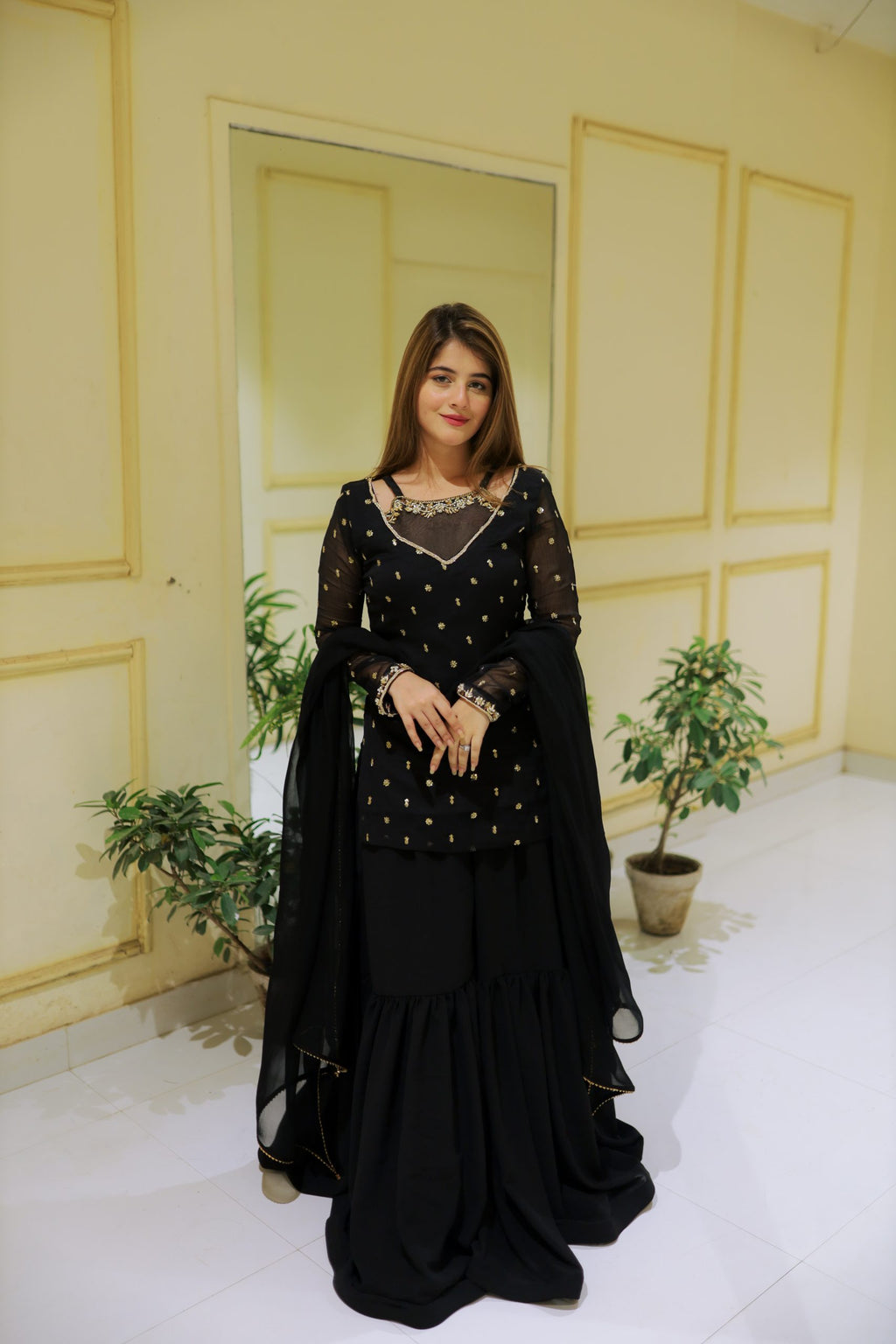 Black 3pc Kurta-Gharara Set Handwork