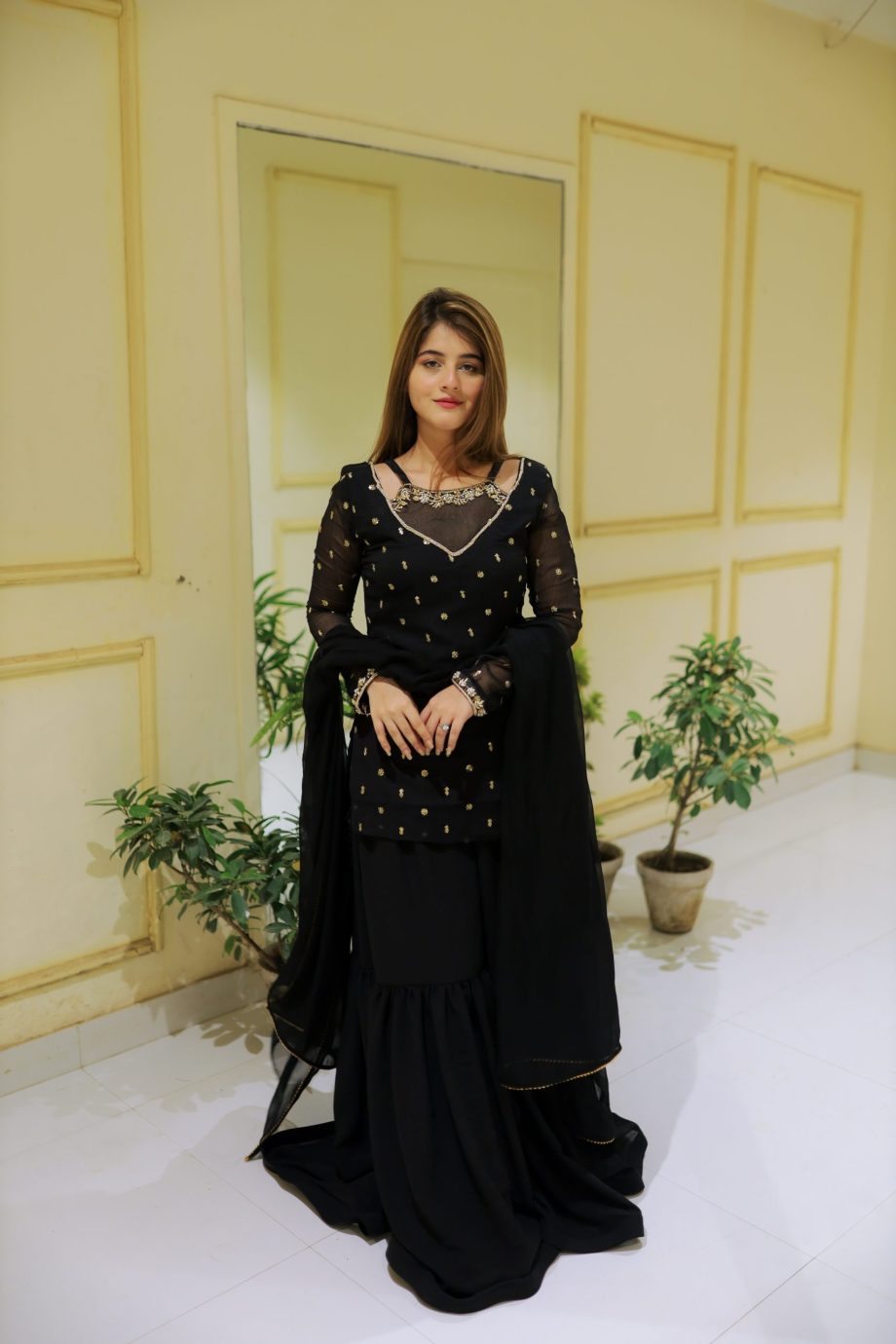 Black 3pc Kurta-Gharara Set Handwork