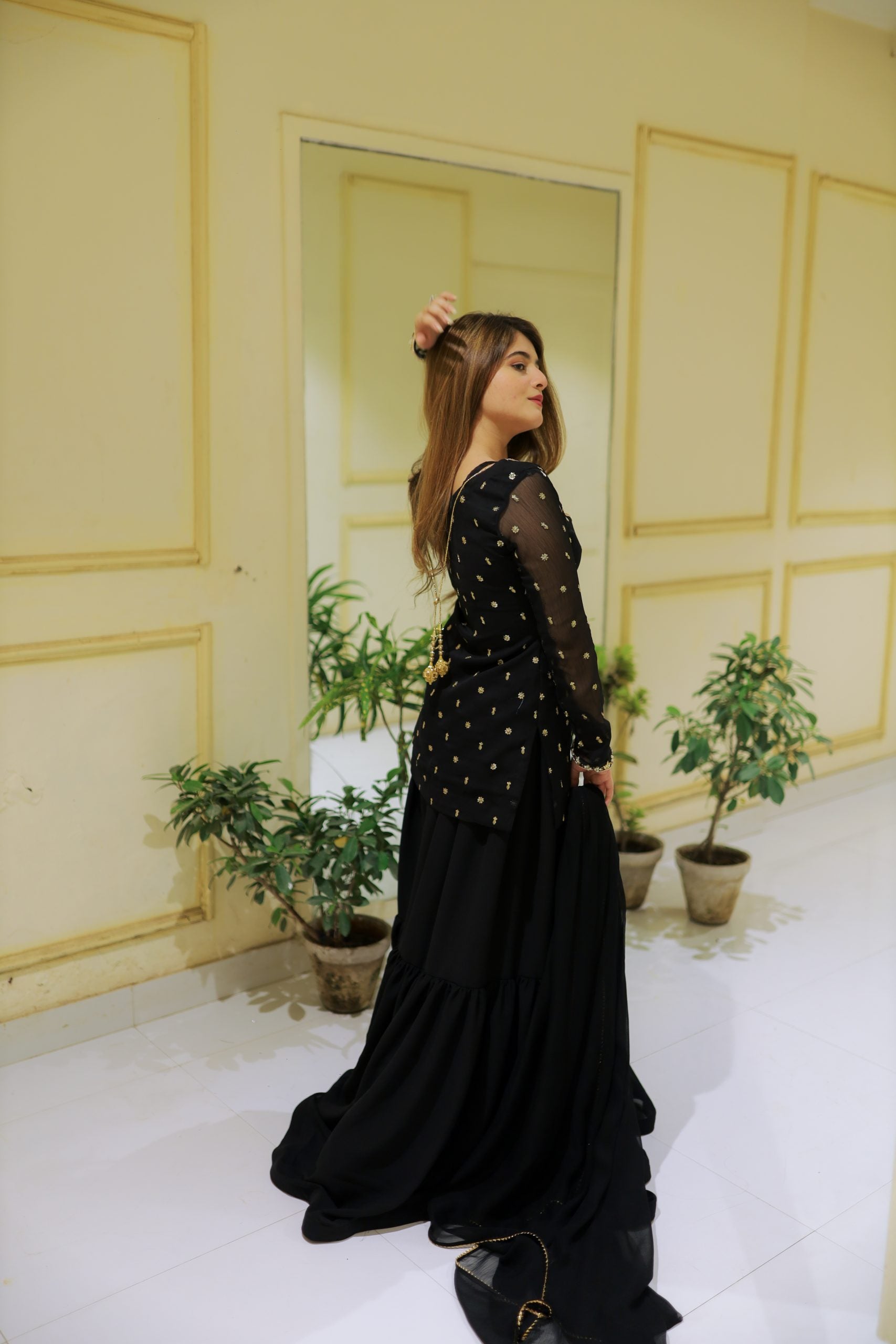 Black 3pc Kurta-Gharara Set Handwork