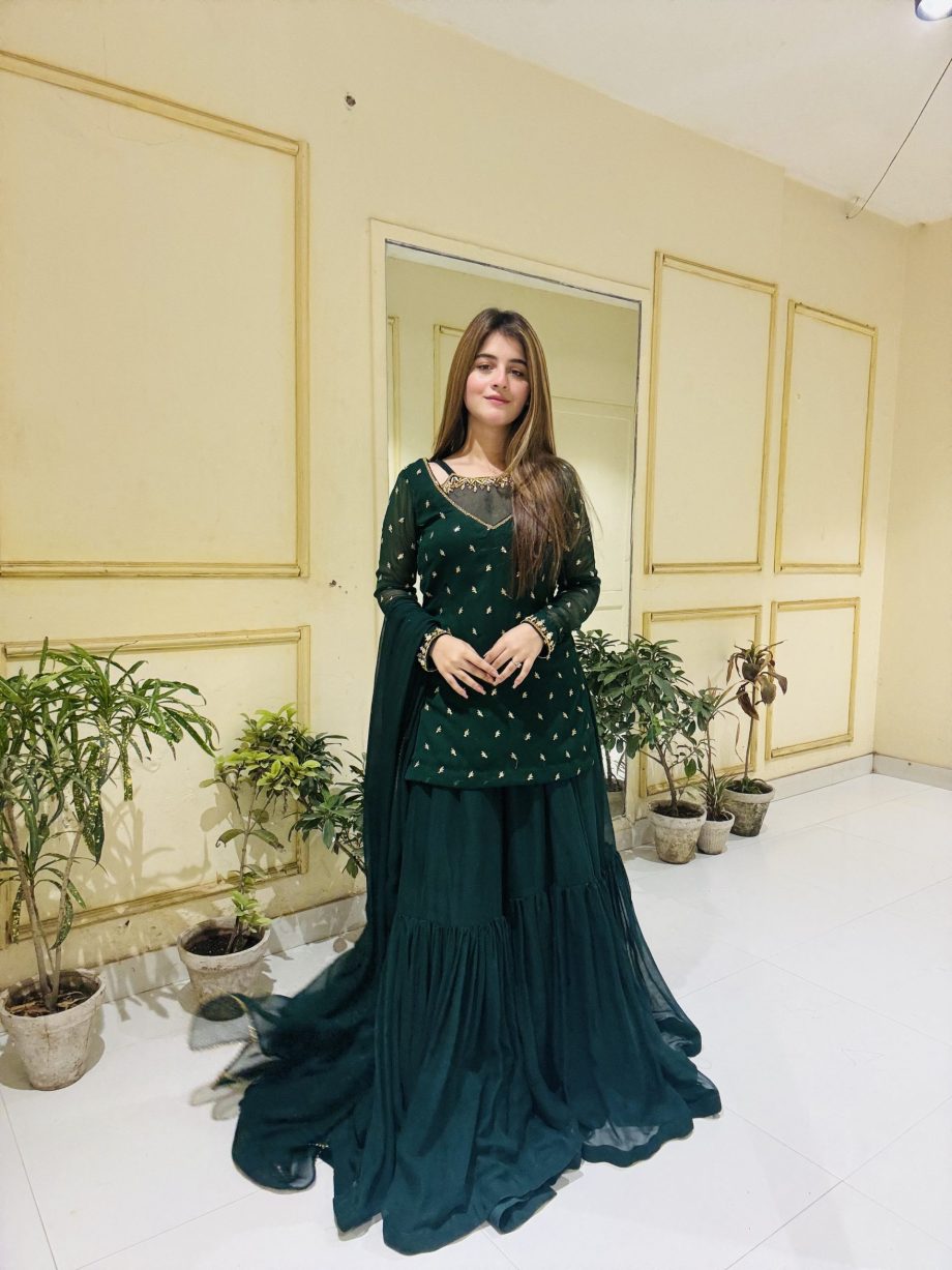 Bottle Greeen 3pc Kurta-Gharara Set Handwork