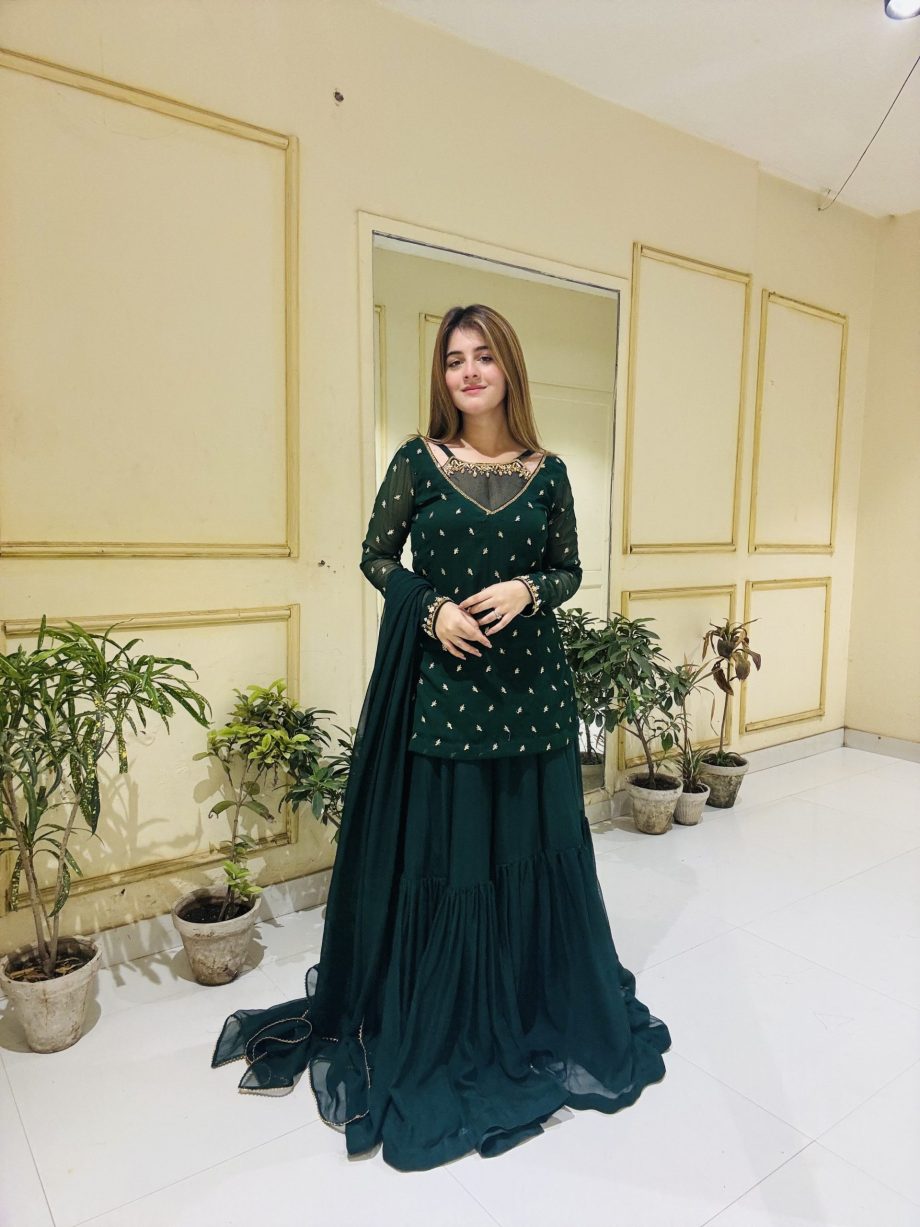 Bottle Greeen 3pc Kurta-Gharara Set Handwork