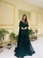 Bottle Greeen 3pc Kurta-Gharara Set Handwork