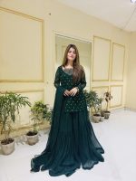 Bottle Greeen 3pc Kurta-Gharara Set Handwork