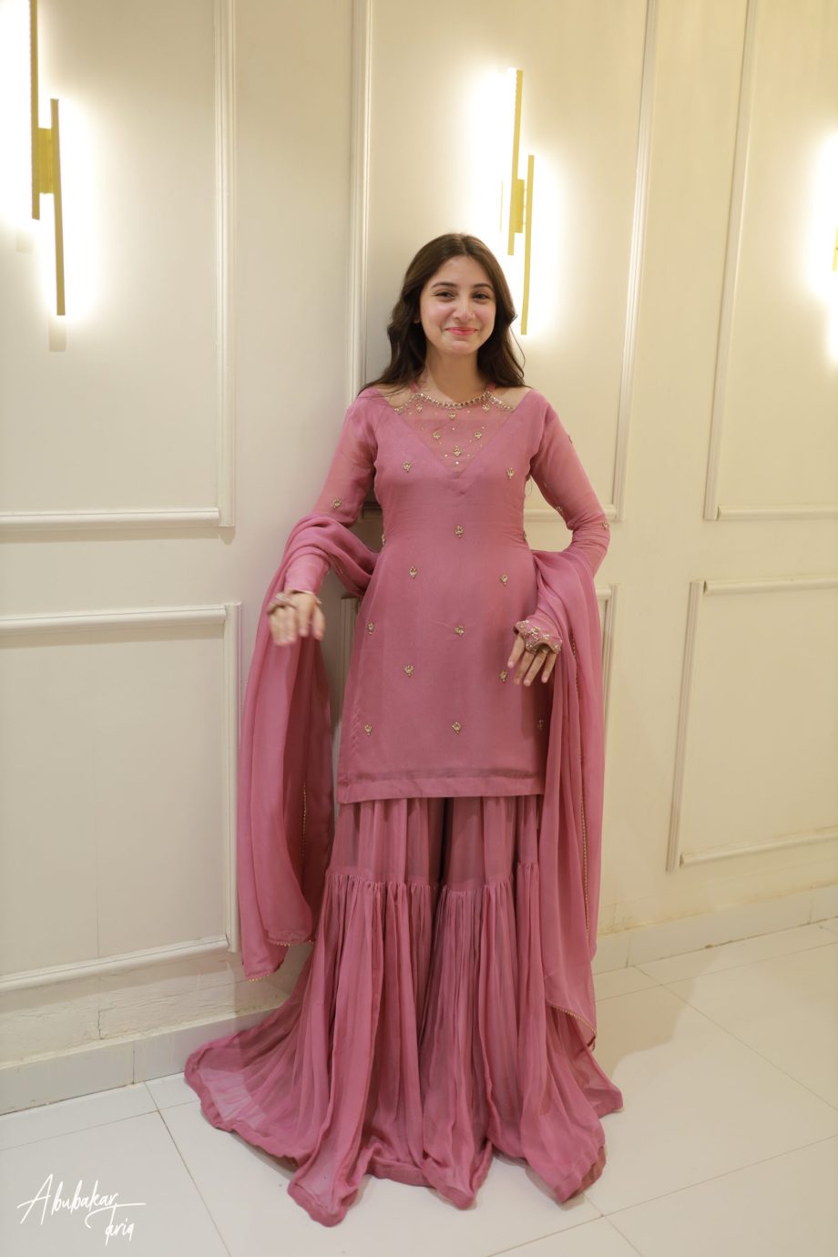 3pc Pink Kurta-Gharara Set Handwork