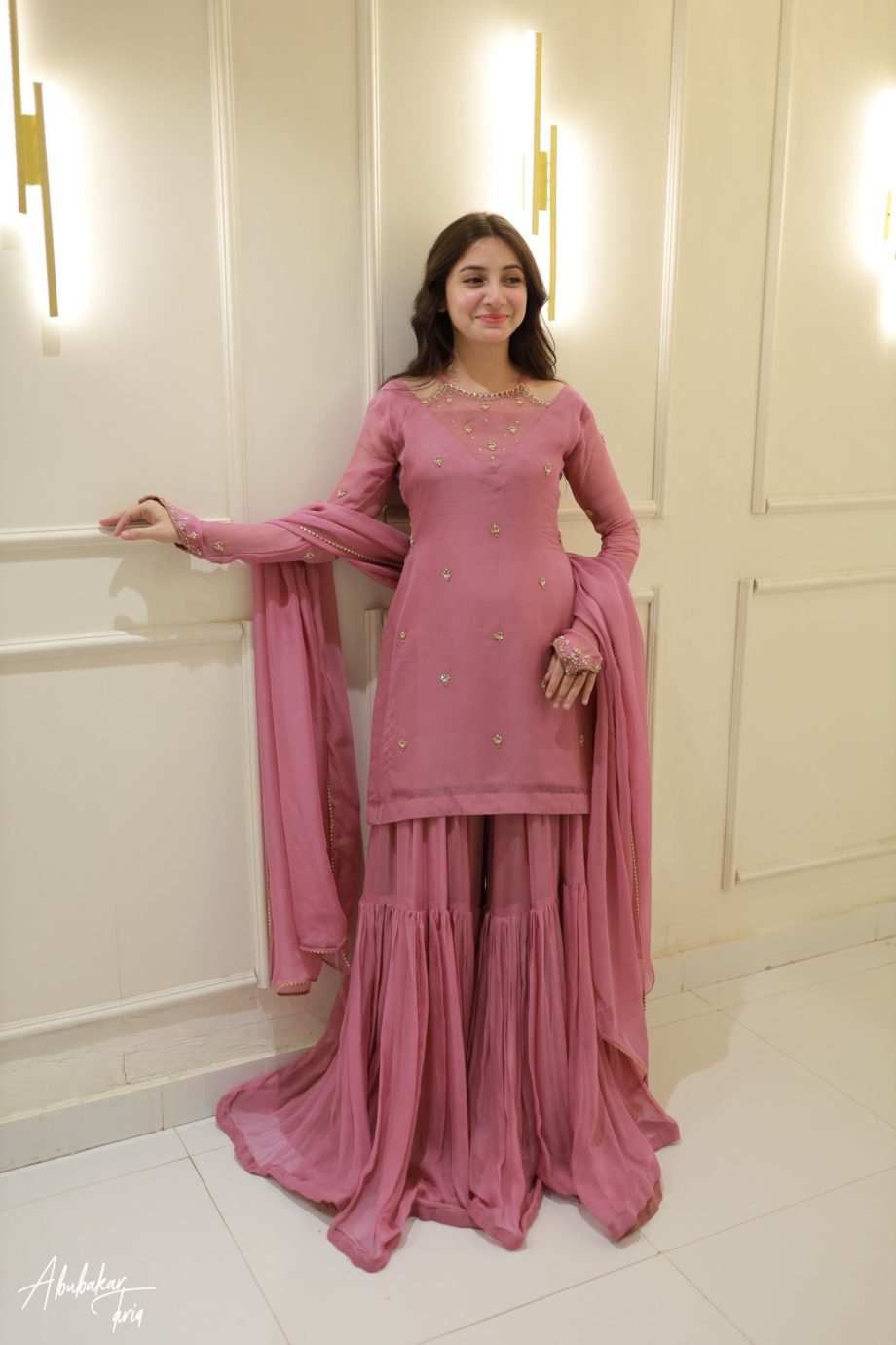 3pc Pink Kurta-Gharara Set Handwork