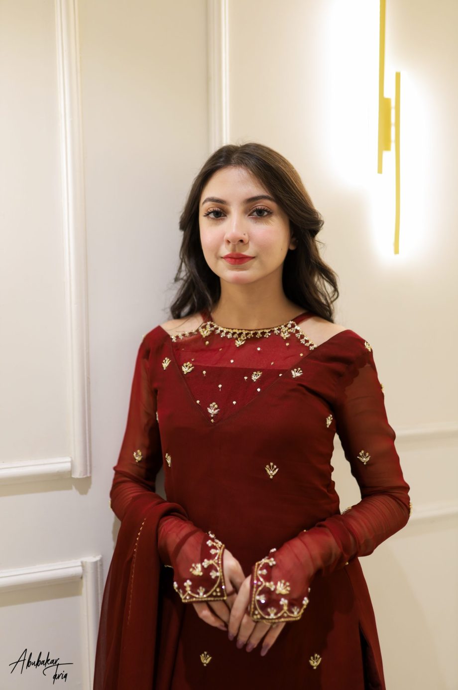 3pc Maroon Kurta-Gharara Set Handwork