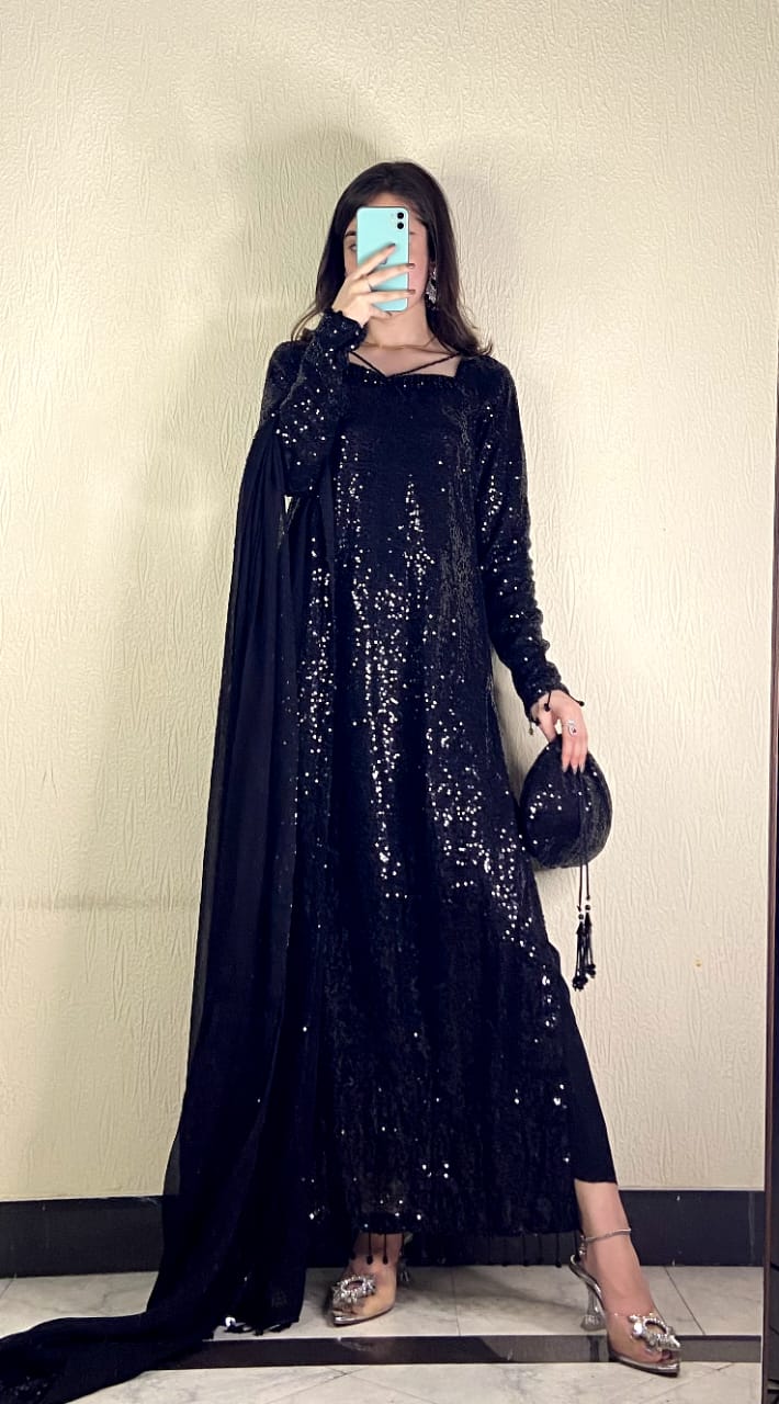 Midnight Sparkle- handmade tussle sequins dress