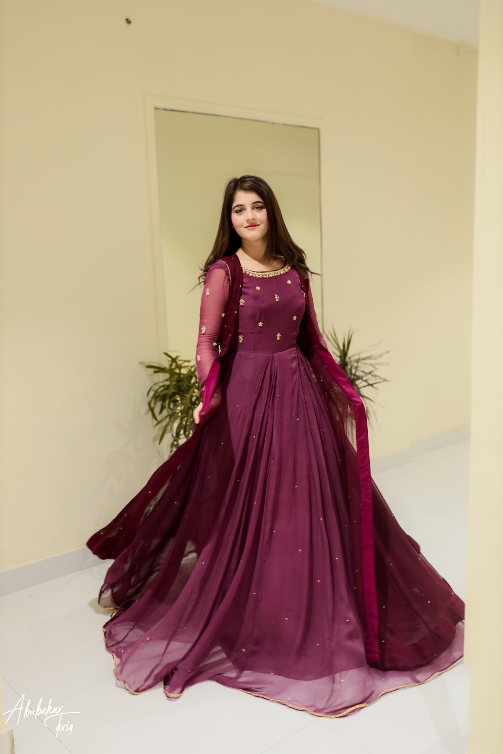 Hand Embellished Purple Maxi With Coat