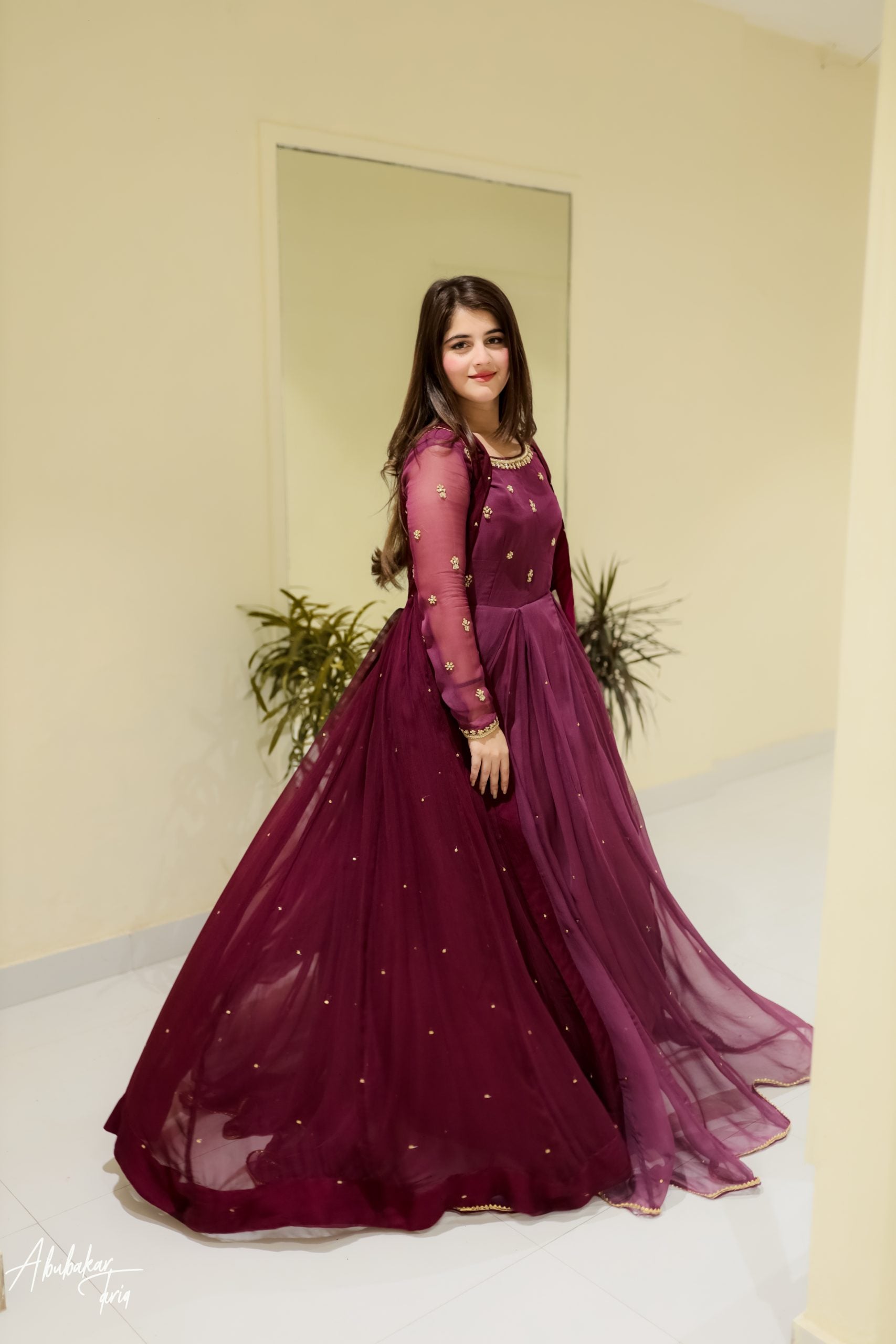 Hand Embellished Purple Maxi With Coat