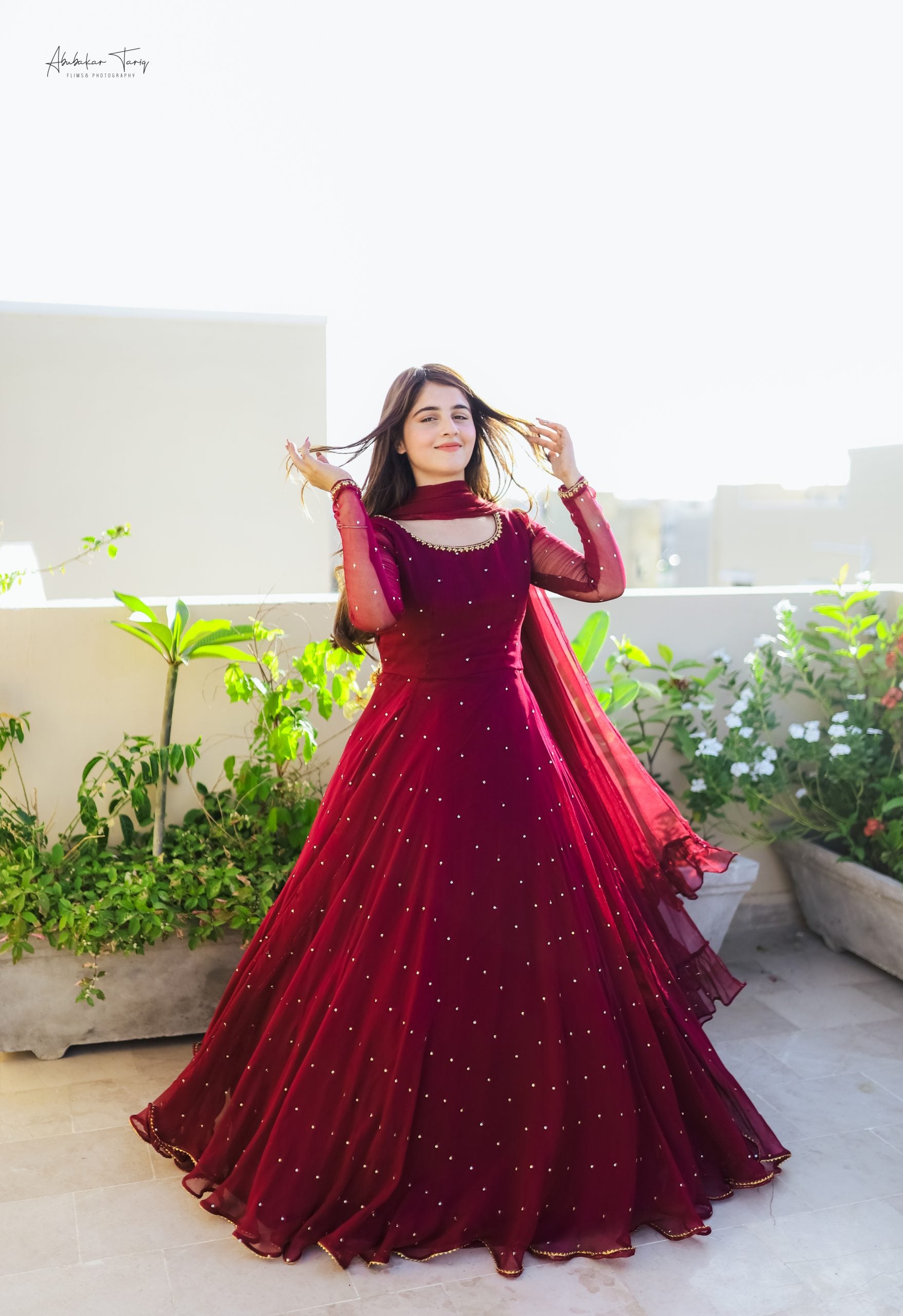 3pc Hand Embellished Maroon Maxi