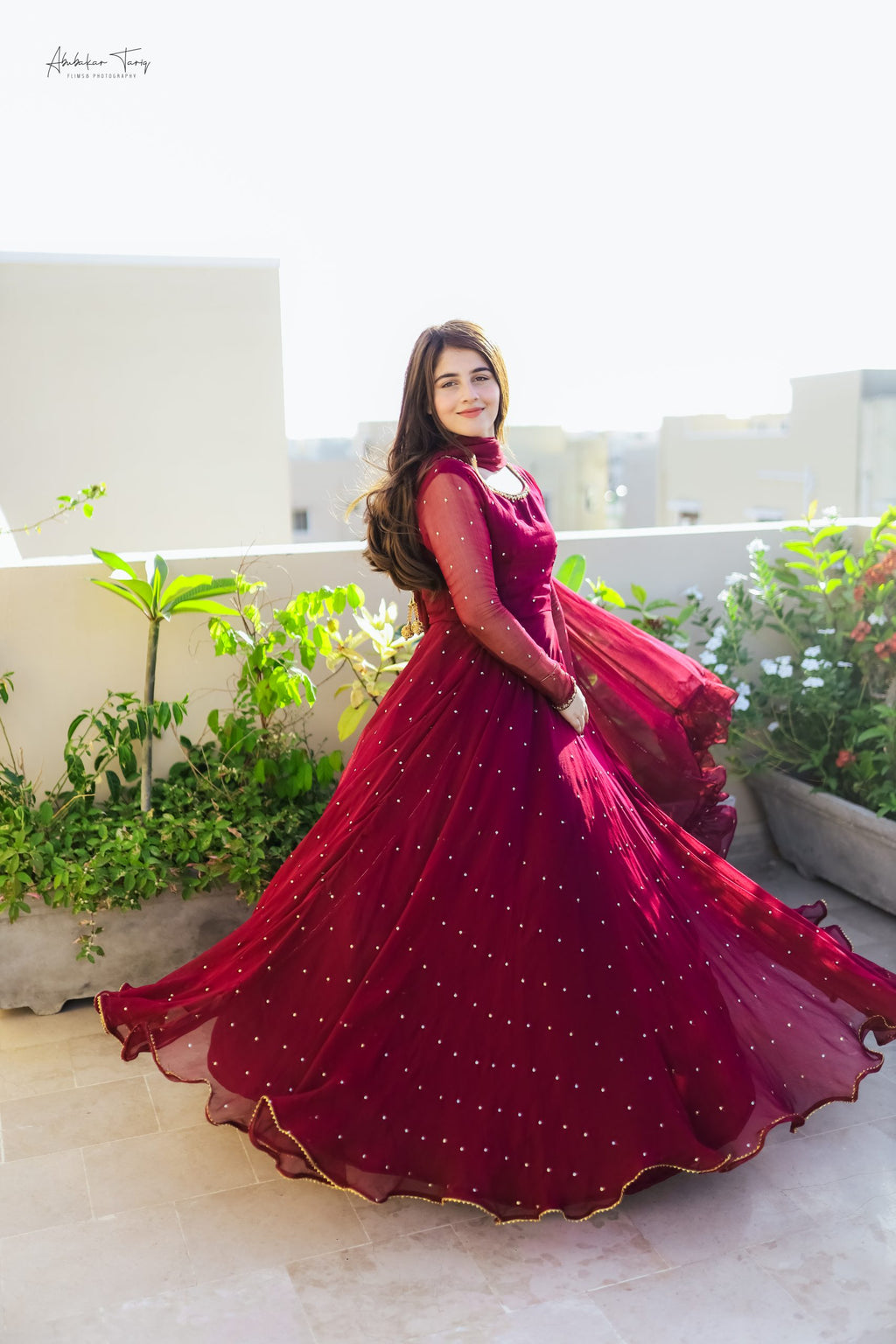 3pc Hand Embellished Maroon Maxi