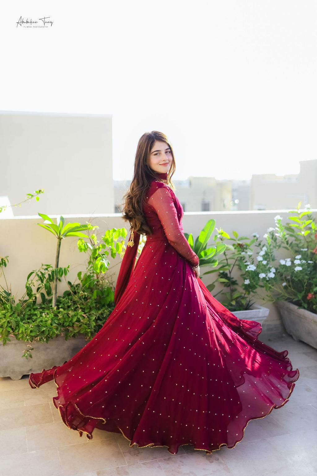 3pc Hand Embellished Maroon Maxi