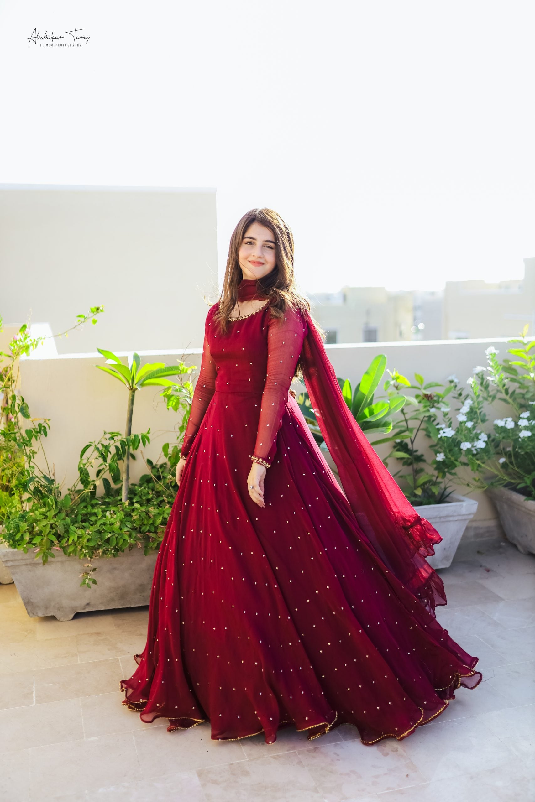 3pc Hand Embellished Maroon Maxi
