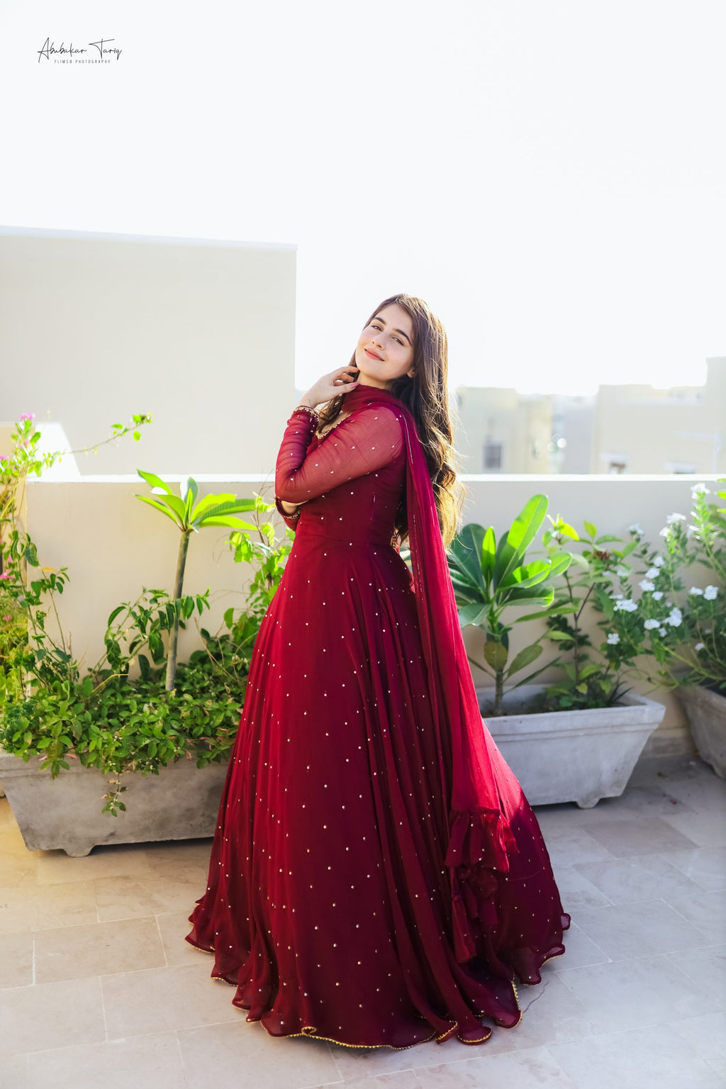 3pc Hand Embellished Maroon Maxi