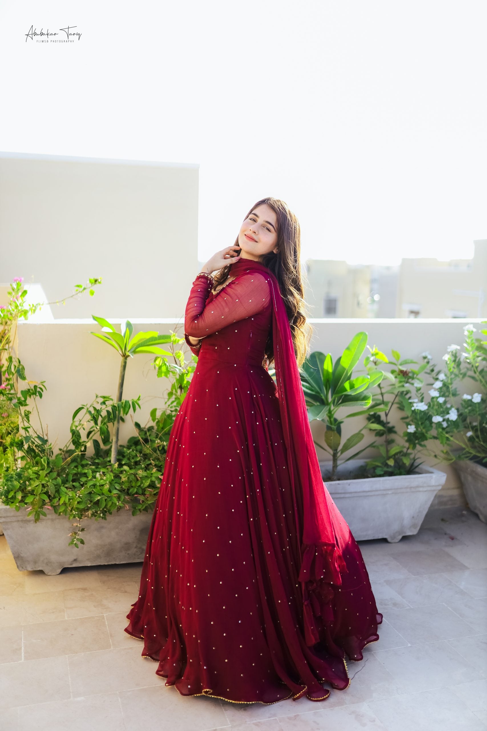 3pc Hand Embellished Maroon Maxi