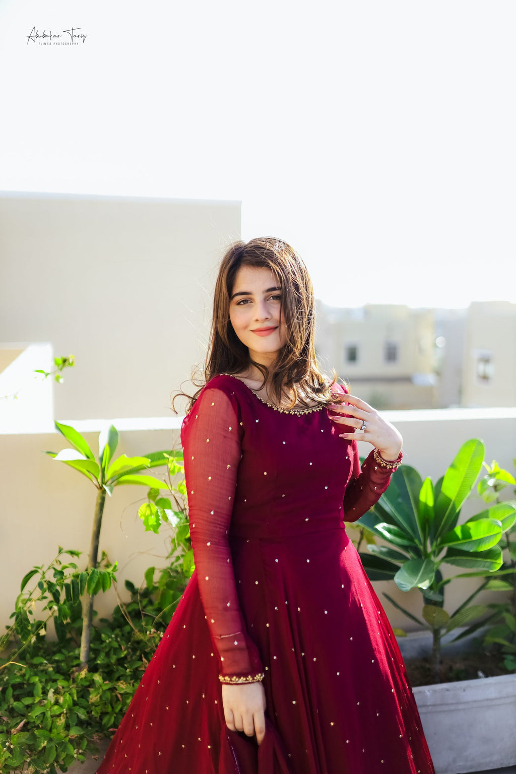 3pc Hand Embellished Maroon Maxi