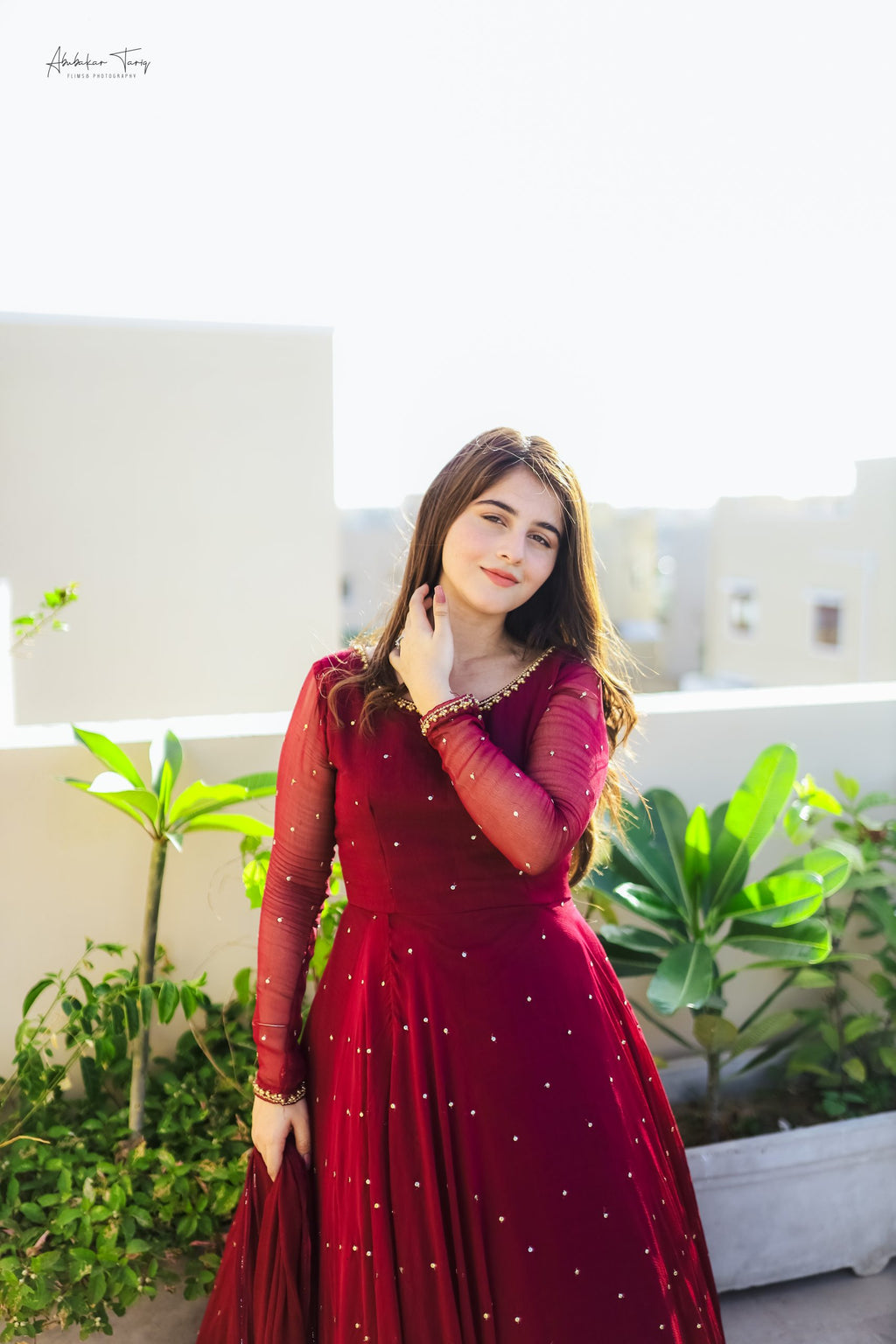 3pc Hand Embellished Maroon Maxi