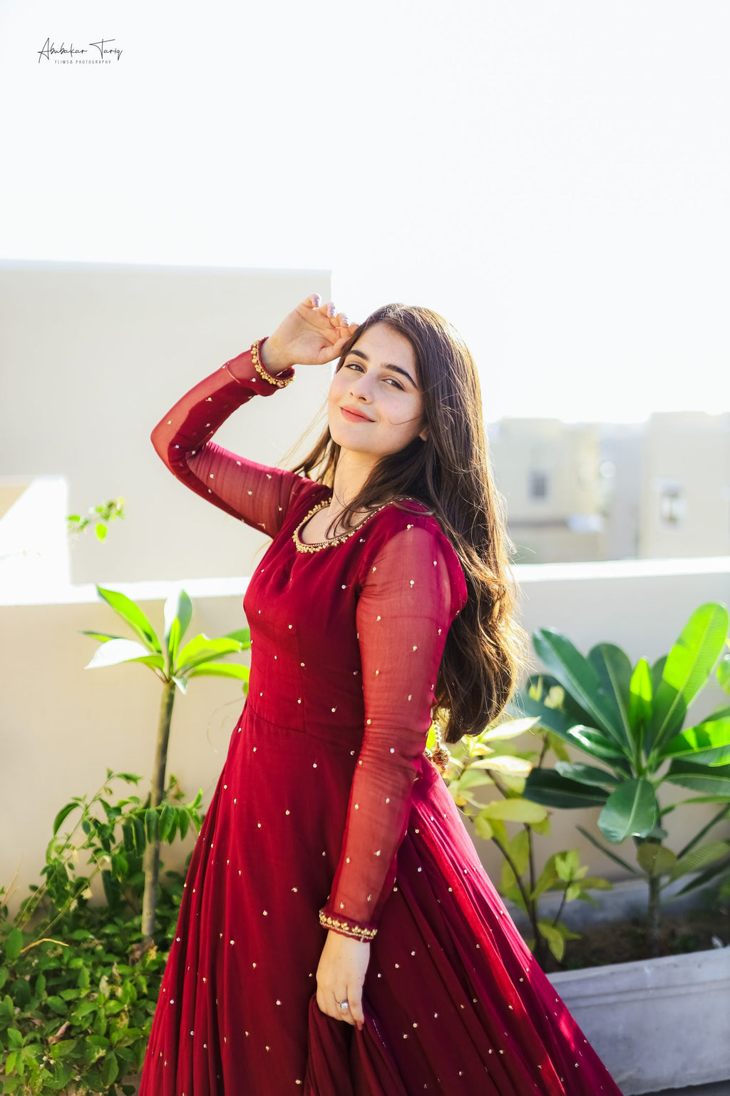 3pc Hand Embellished Maroon Maxi