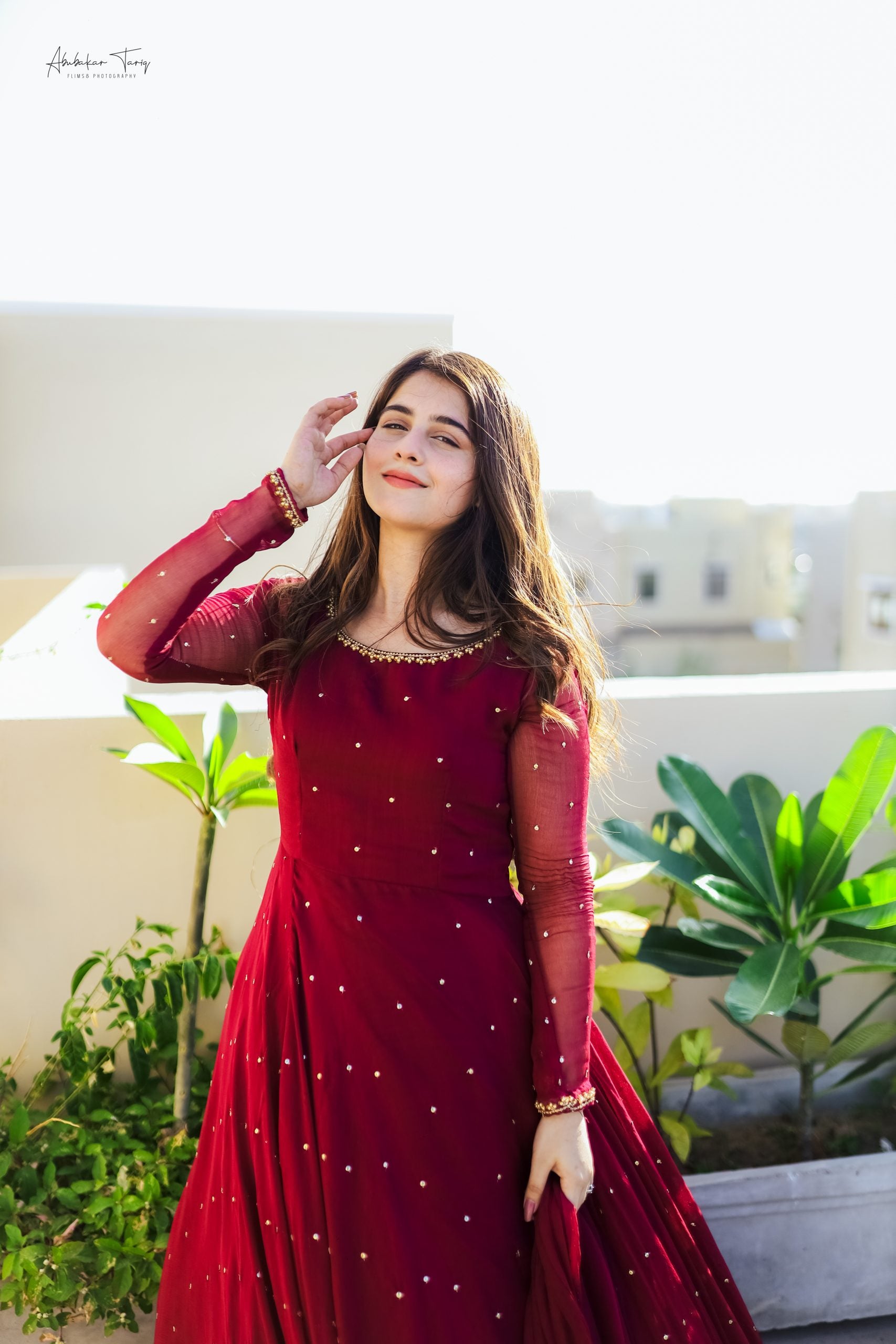 3pc Hand Embellished Maroon Maxi