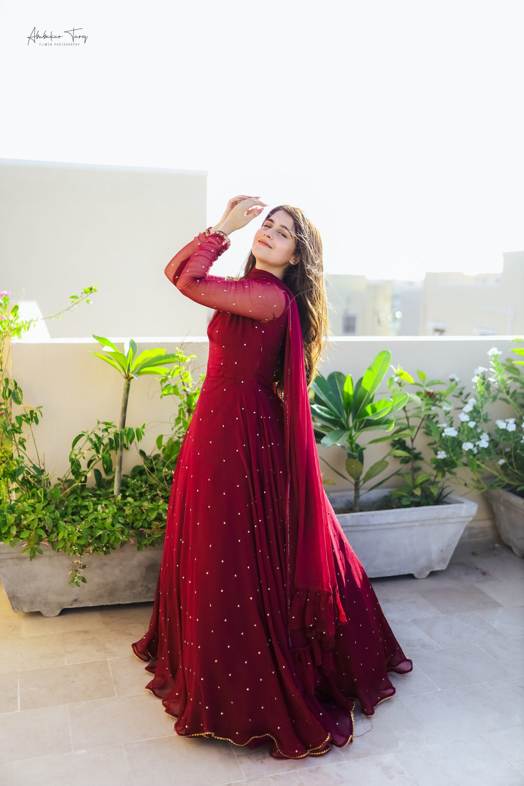 3pc Hand Embellished Maroon Maxi