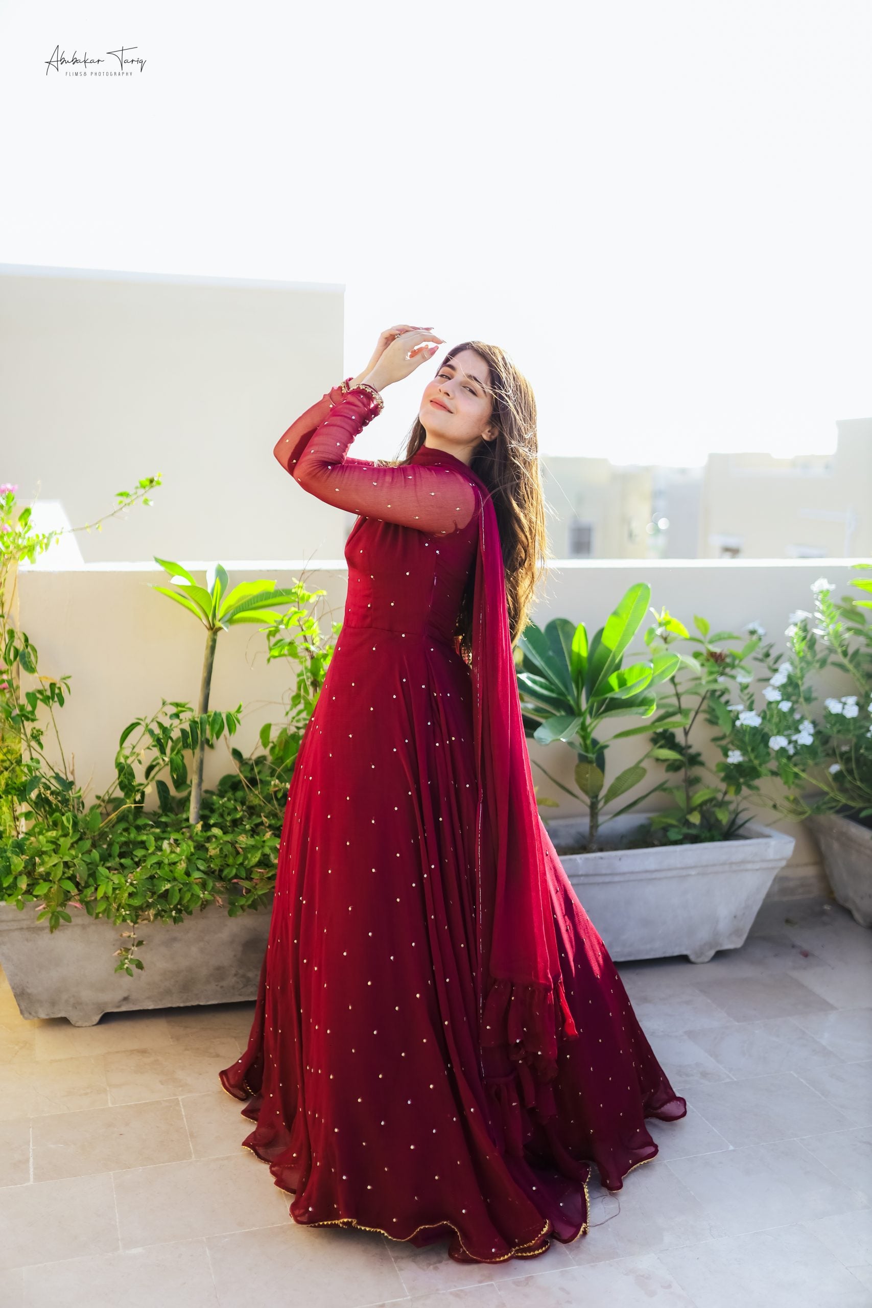 3pc Hand Embellished Maroon Maxi