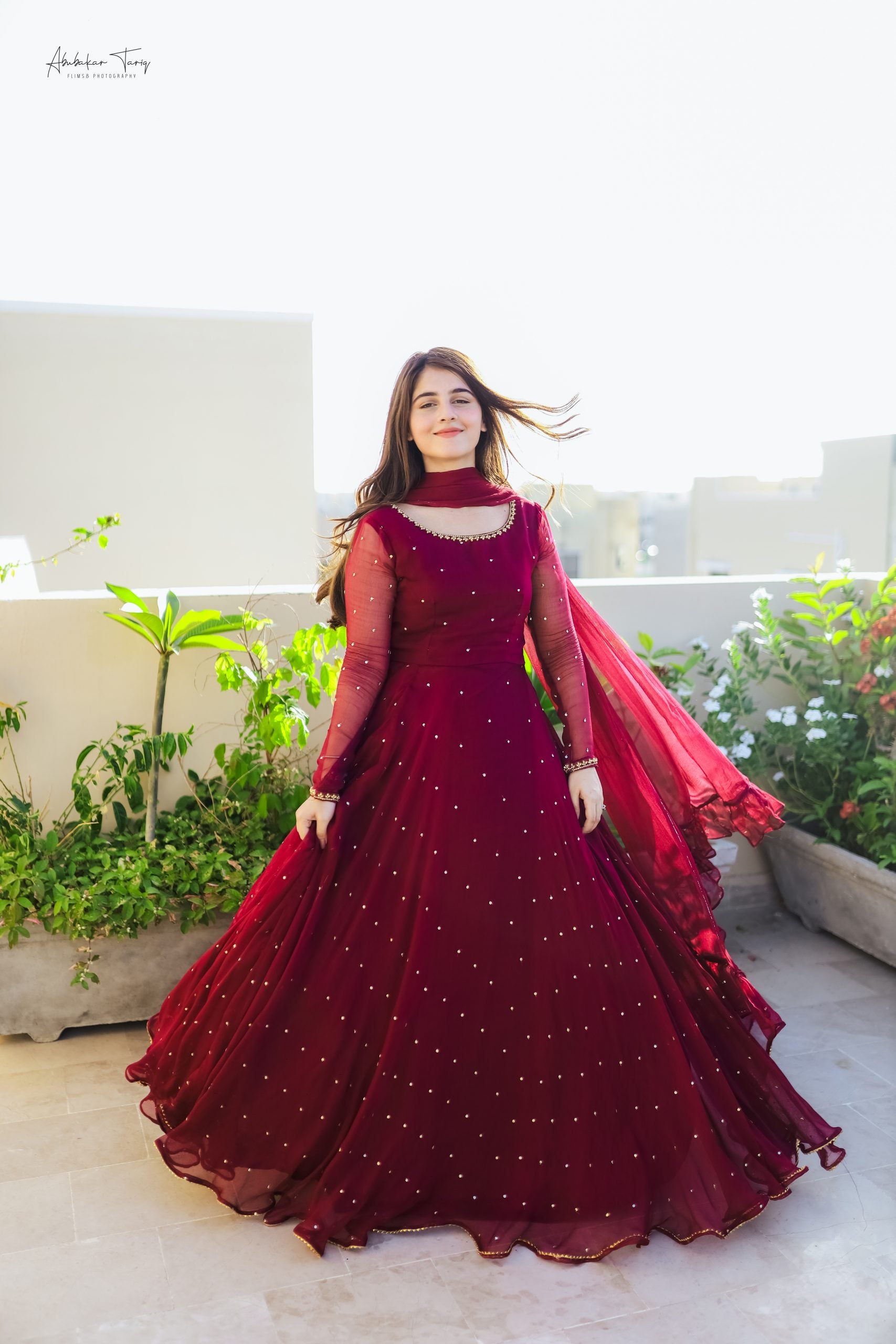 3pc Hand Embellished Maroon Maxi