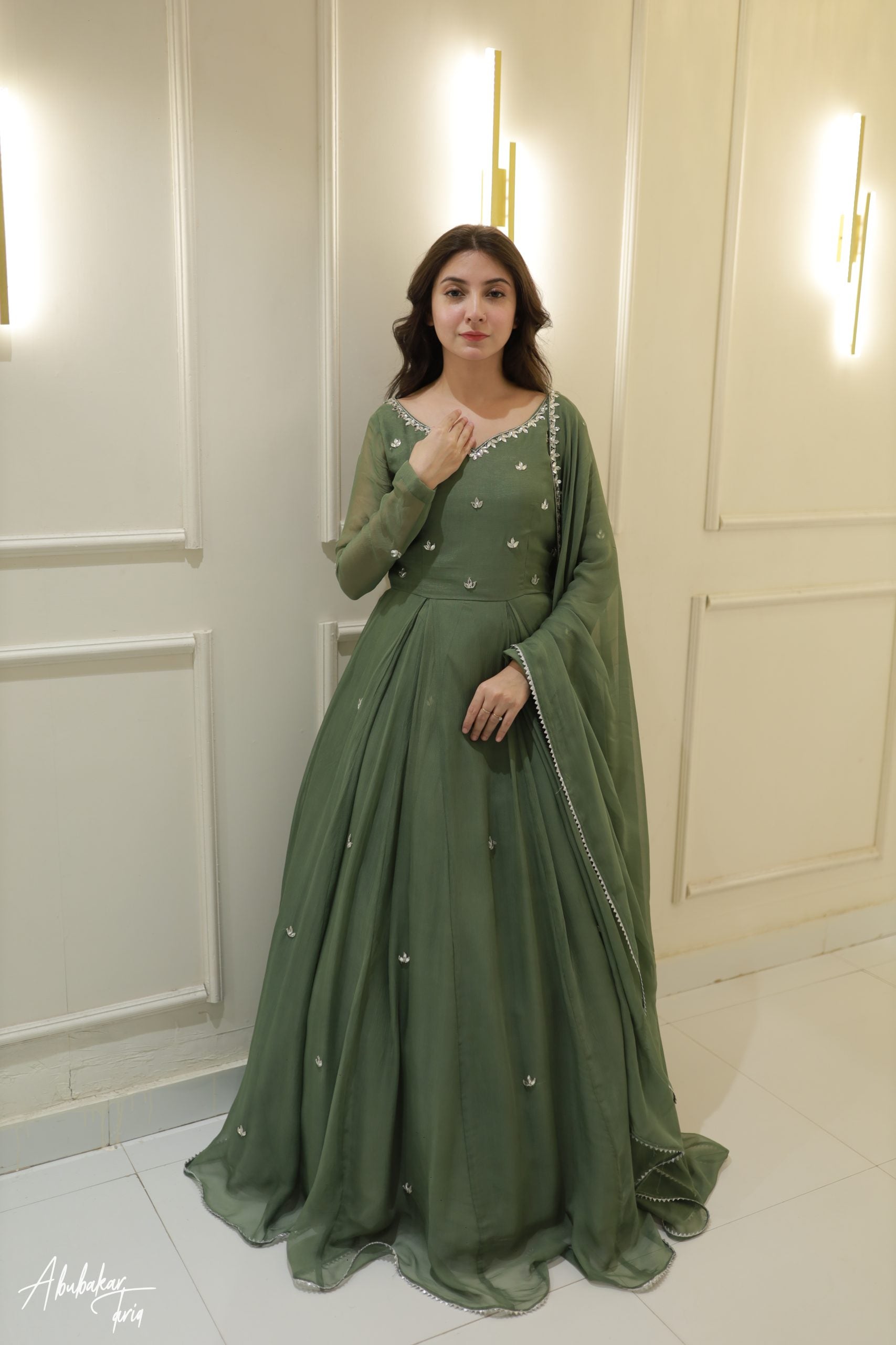 Hand Embellished 3pc Maxi - Green Color