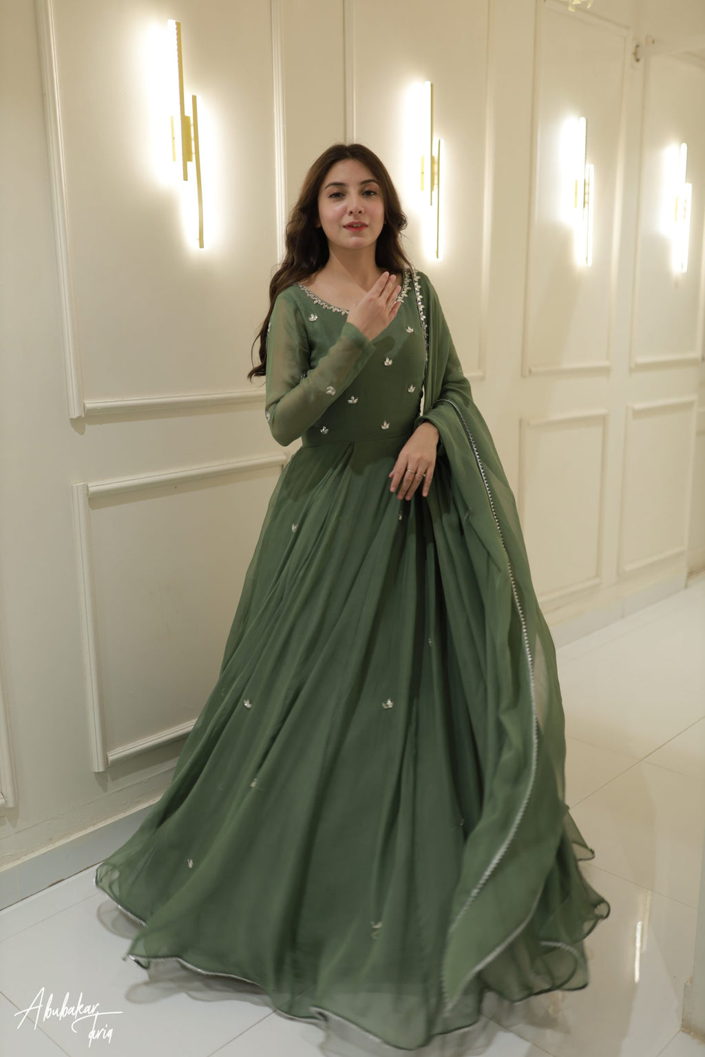 Hand Embellished 3pc Maxi - Green Color