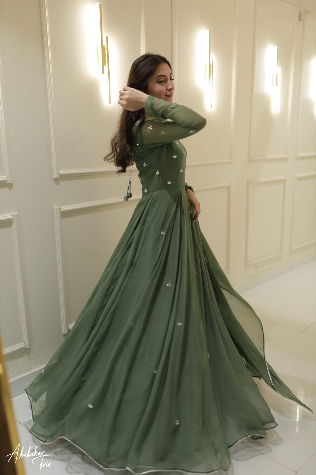 Hand Embellished 3pc Maxi - Green Color