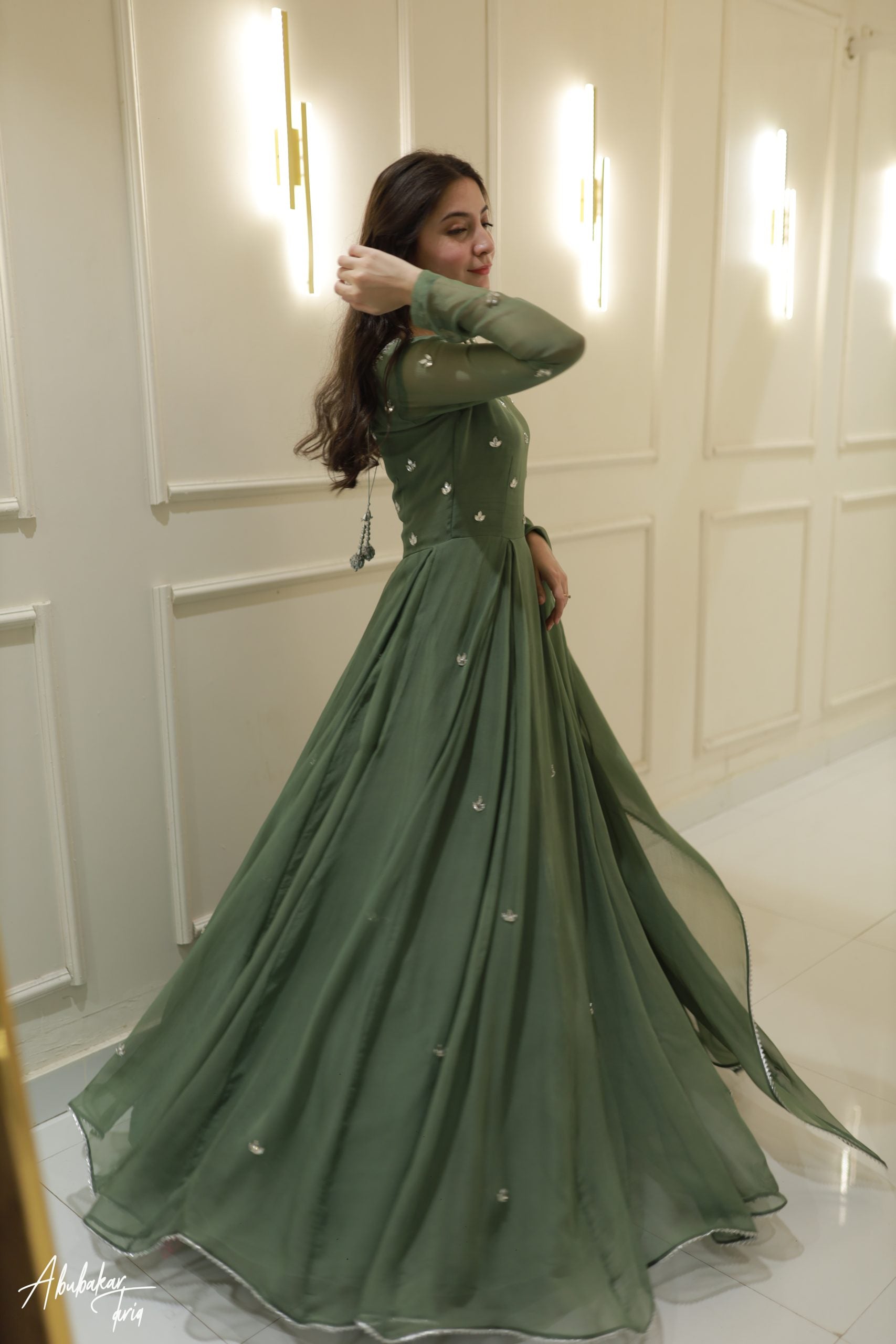 Hand Embellished 3pc Maxi - Green Color