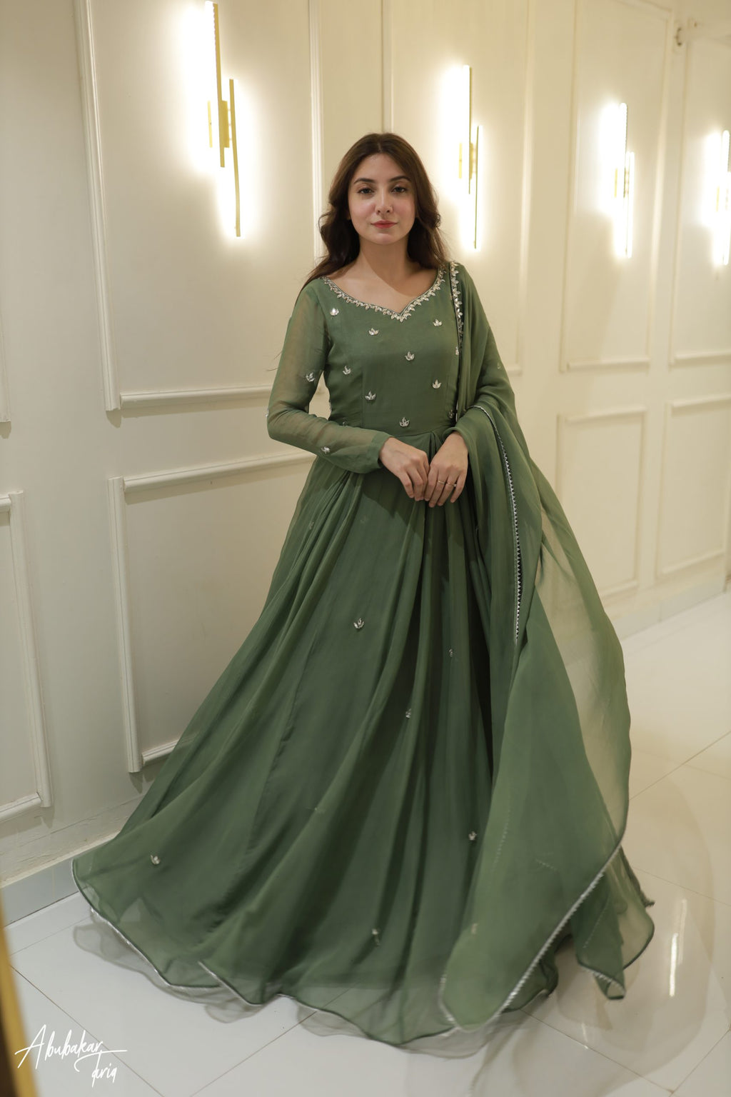 Hand Embellished 3pc Maxi - Green Color