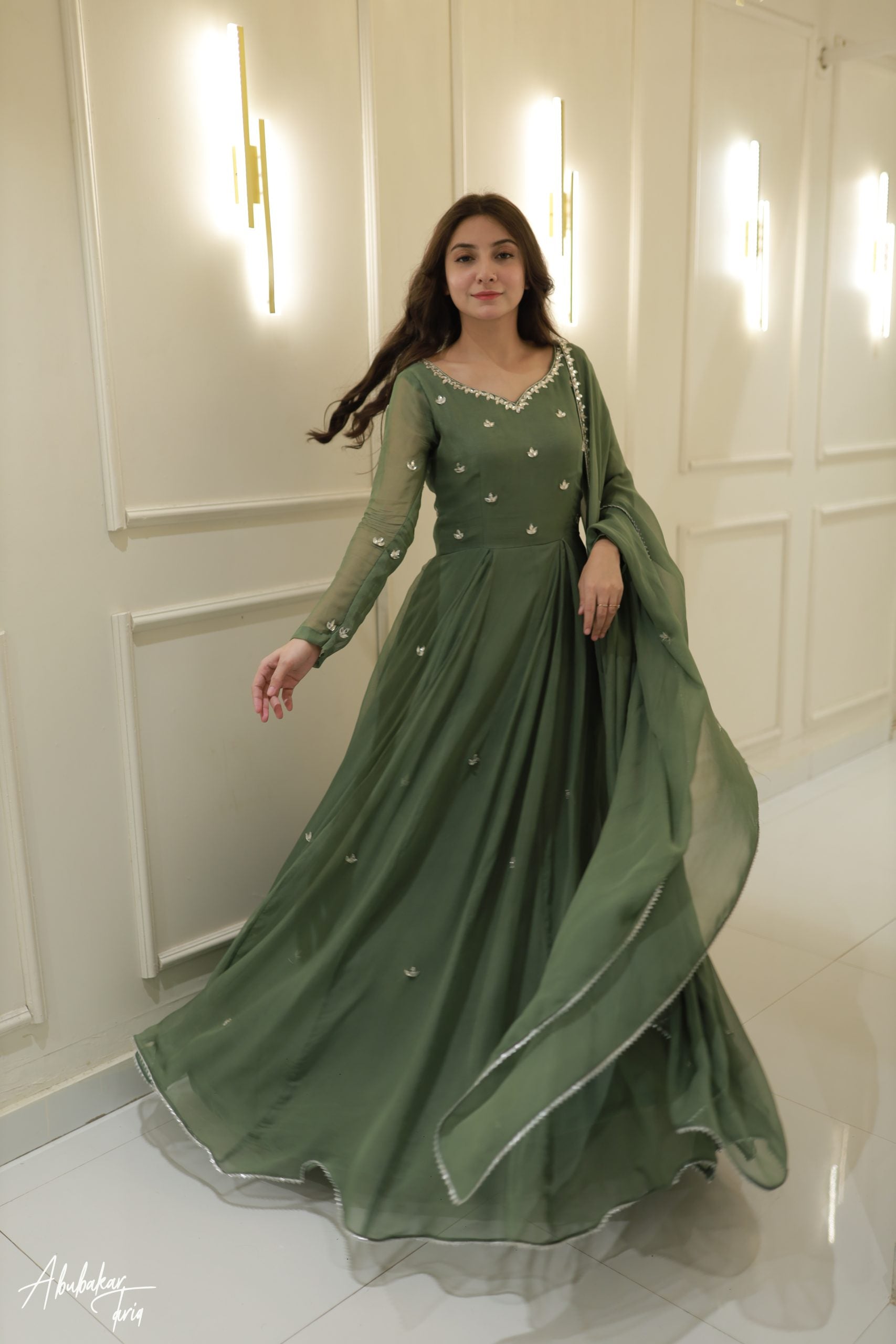 Hand Embellished 3pc Maxi - Green Color