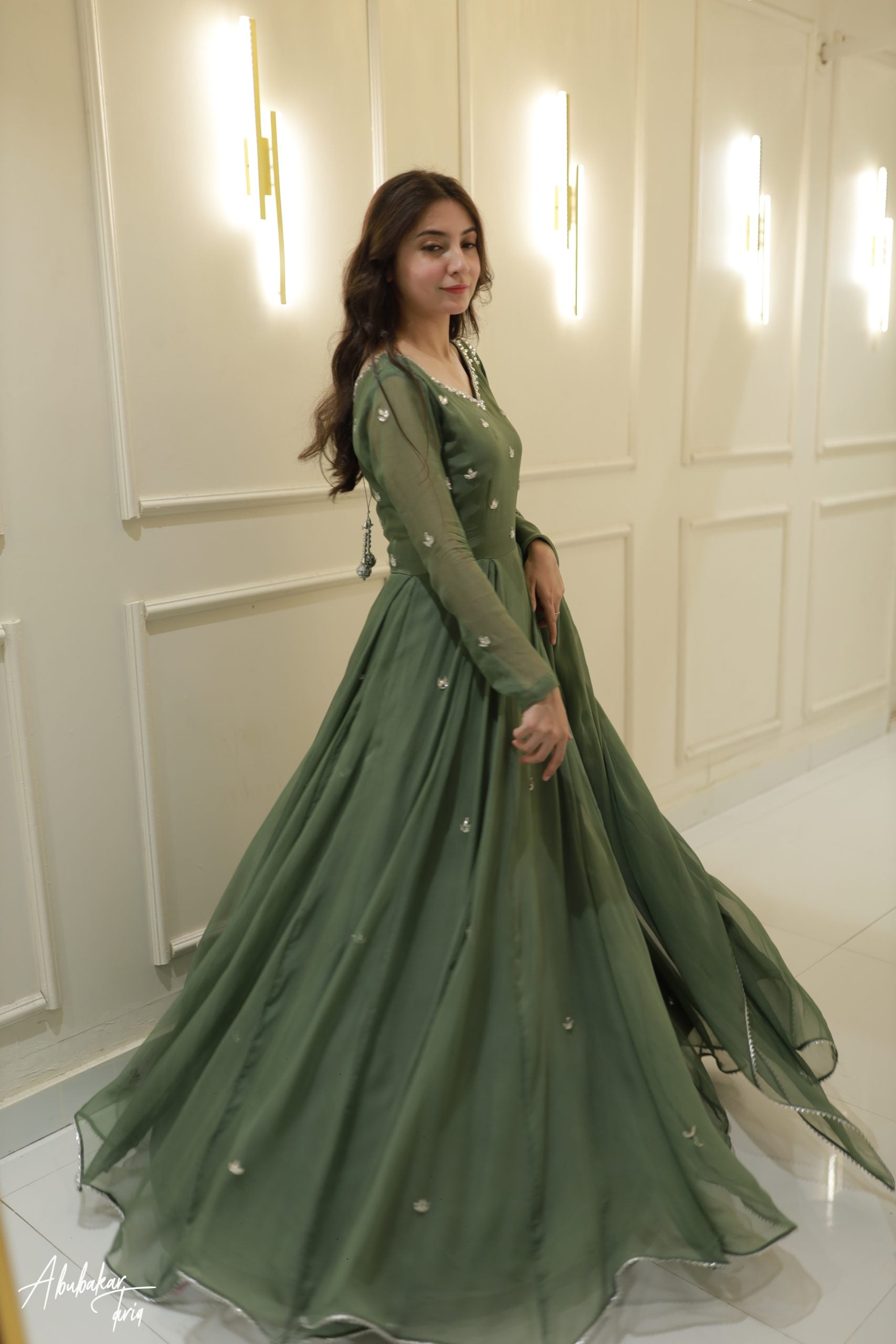 Hand Embellished 3pc Maxi - Green Color