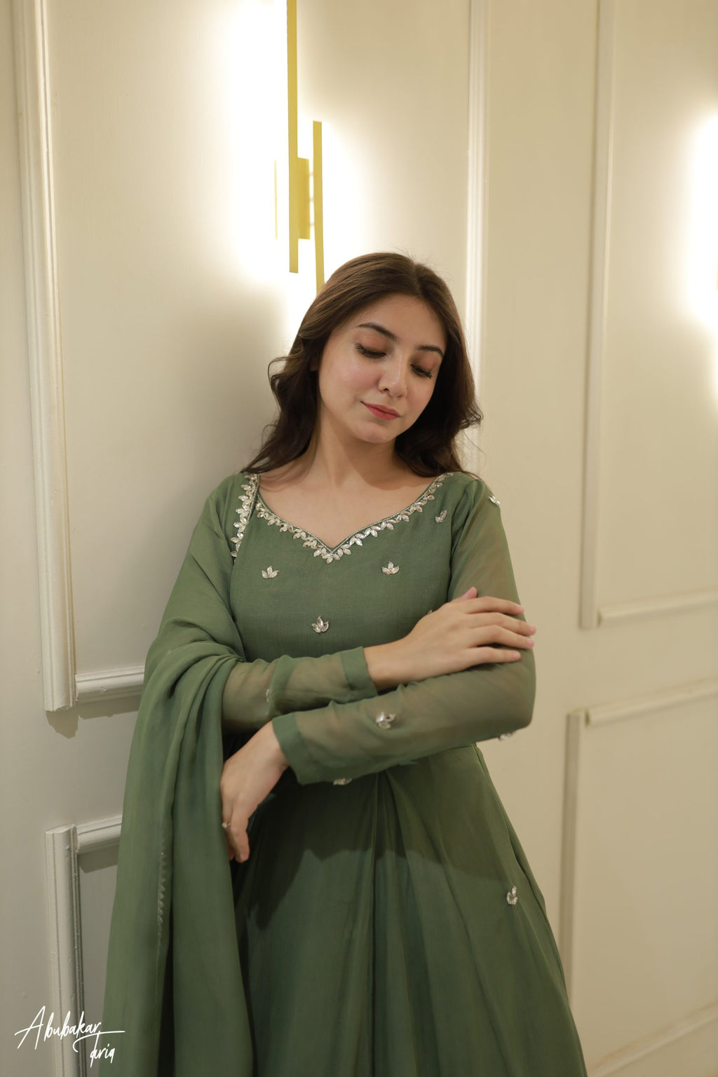 Hand Embellished 3pc Maxi - Green Color