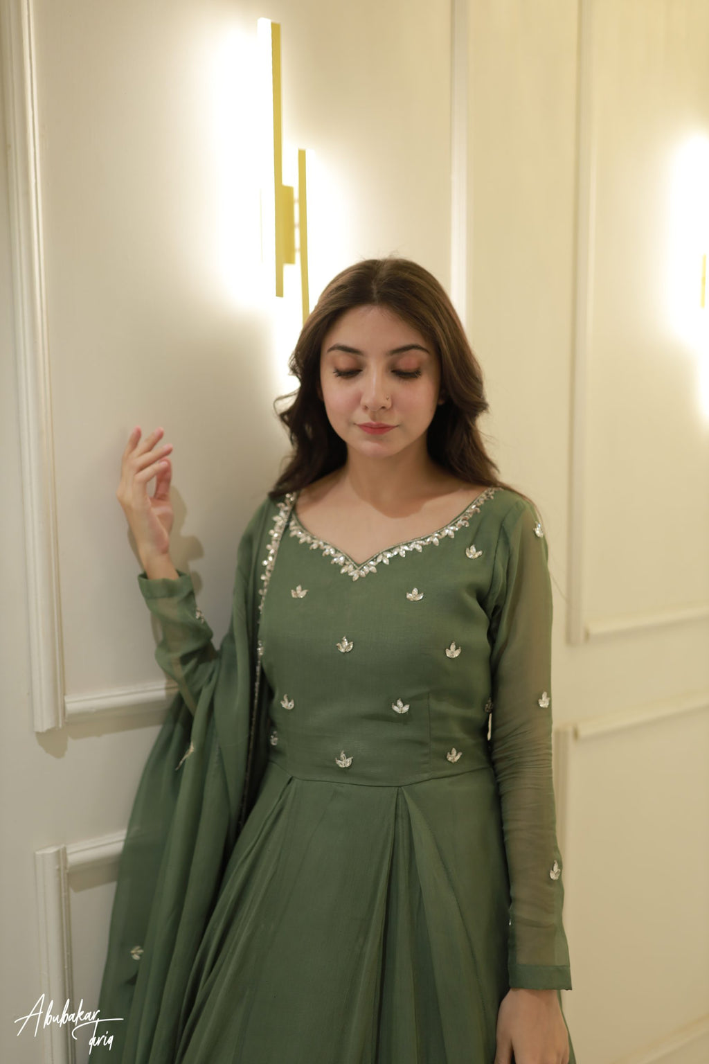 Hand Embellished 3pc Maxi - Green Color