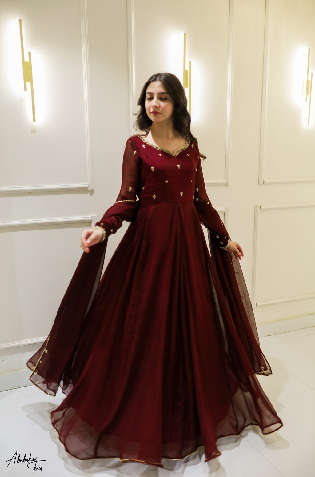 Handwork 3pc Maxi -Maroon Color