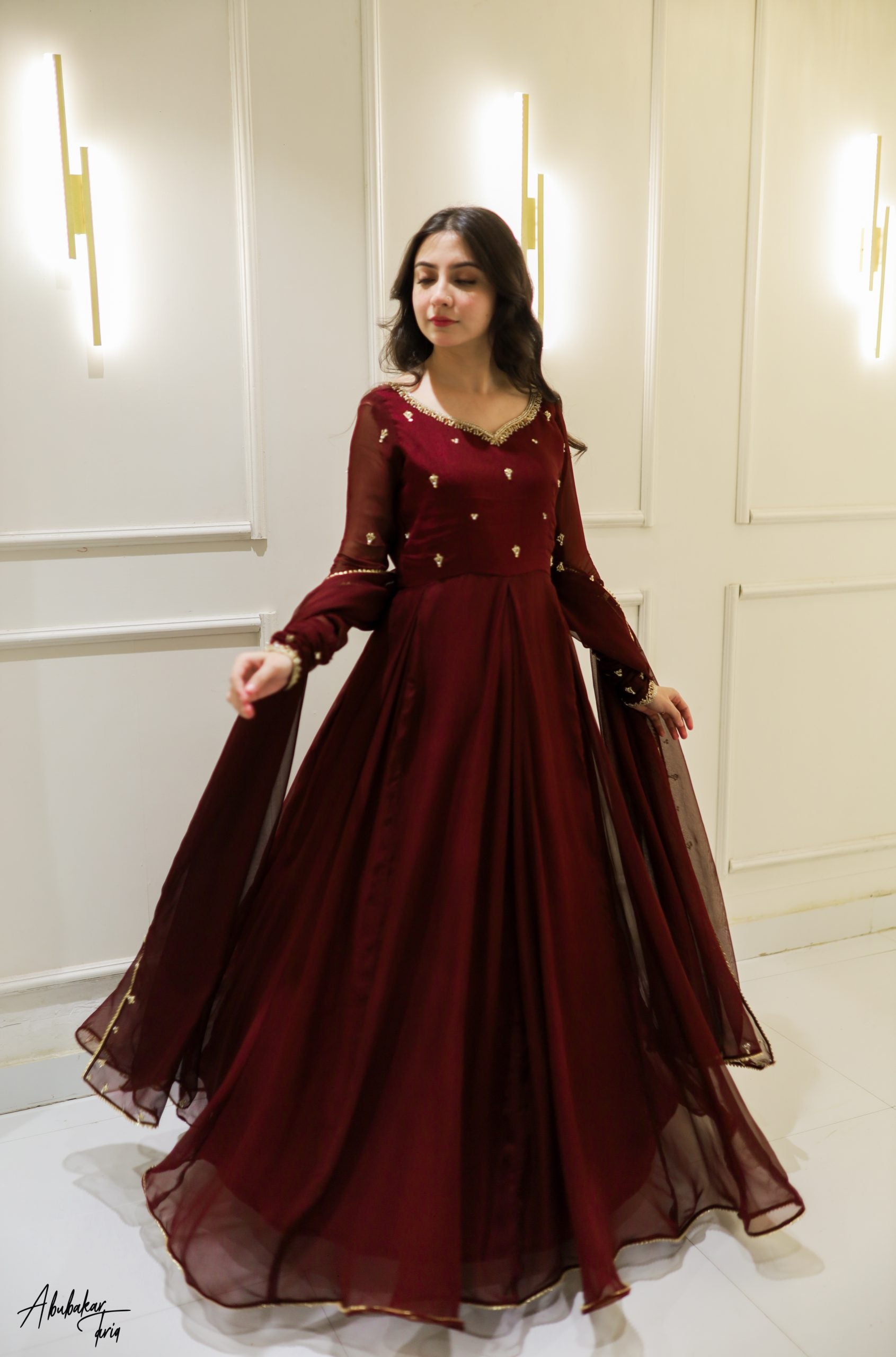 Handwork 3pc Maxi -Maroon Color