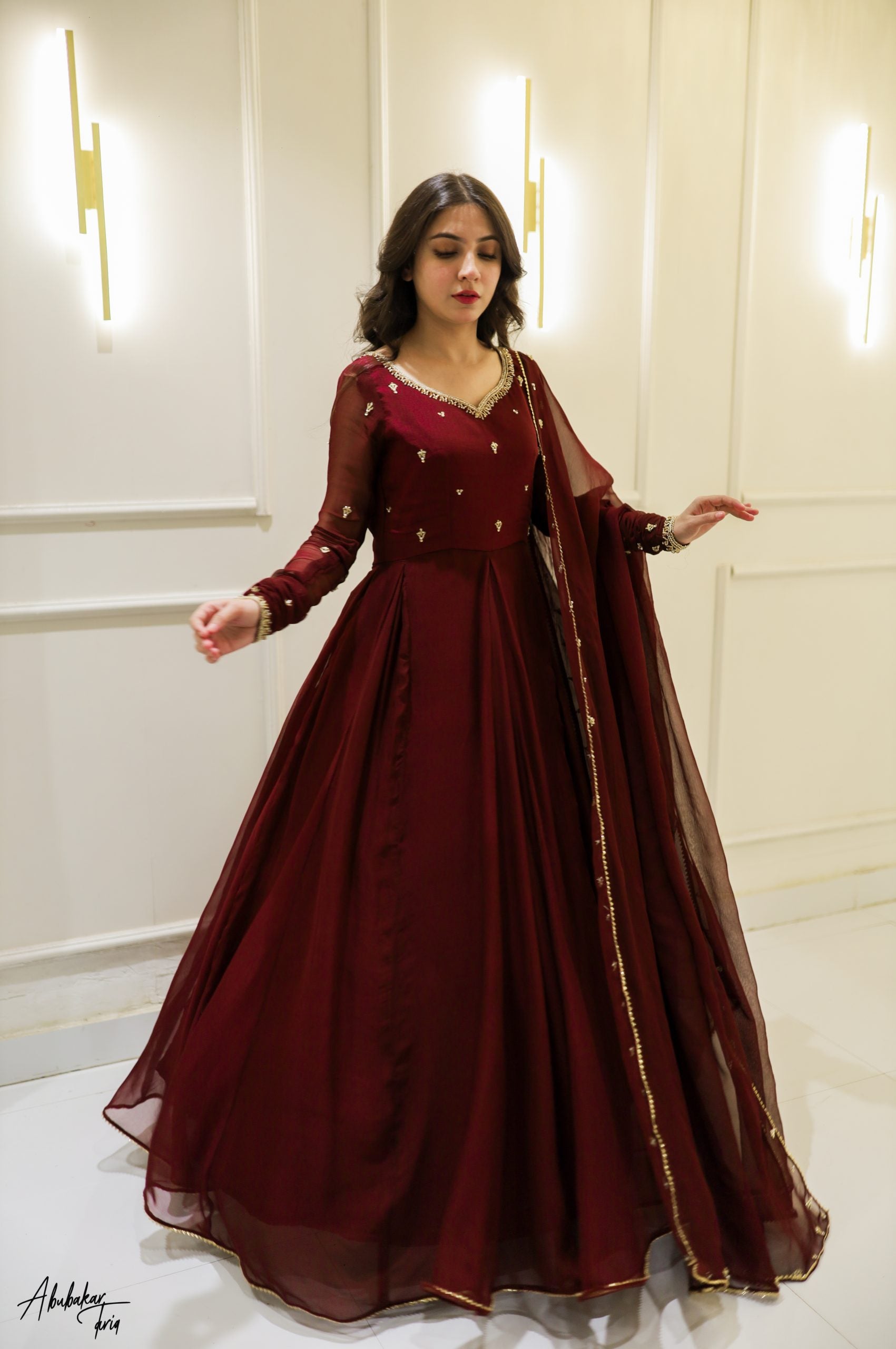 Handwork 3pc Maxi -Maroon Color