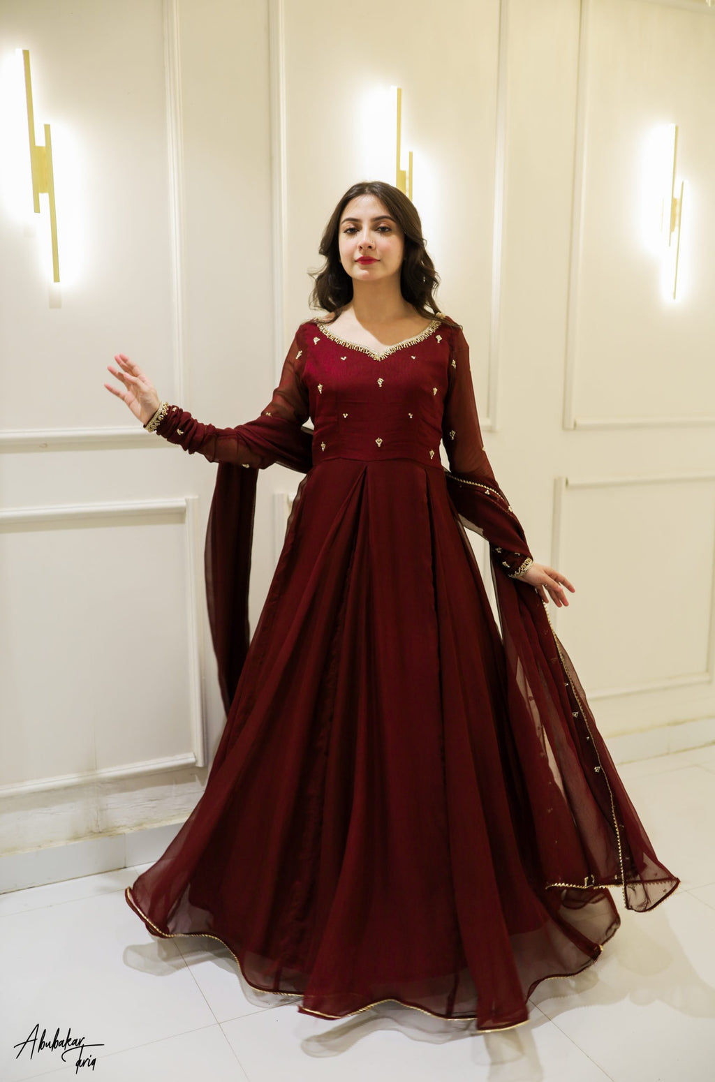 Handwork 3pc Maxi -Maroon Color