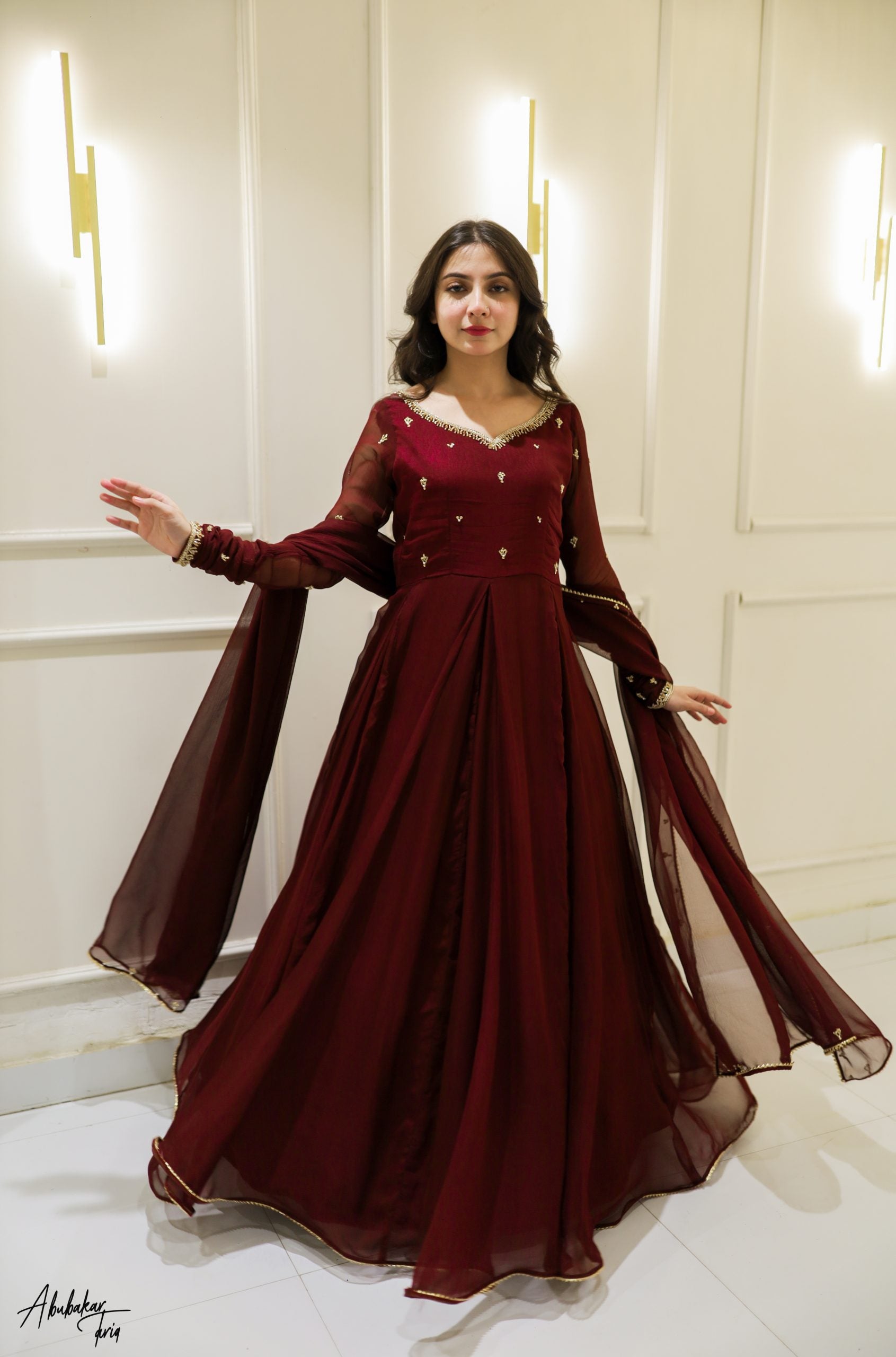 Handwork 3pc Maxi -Maroon Color