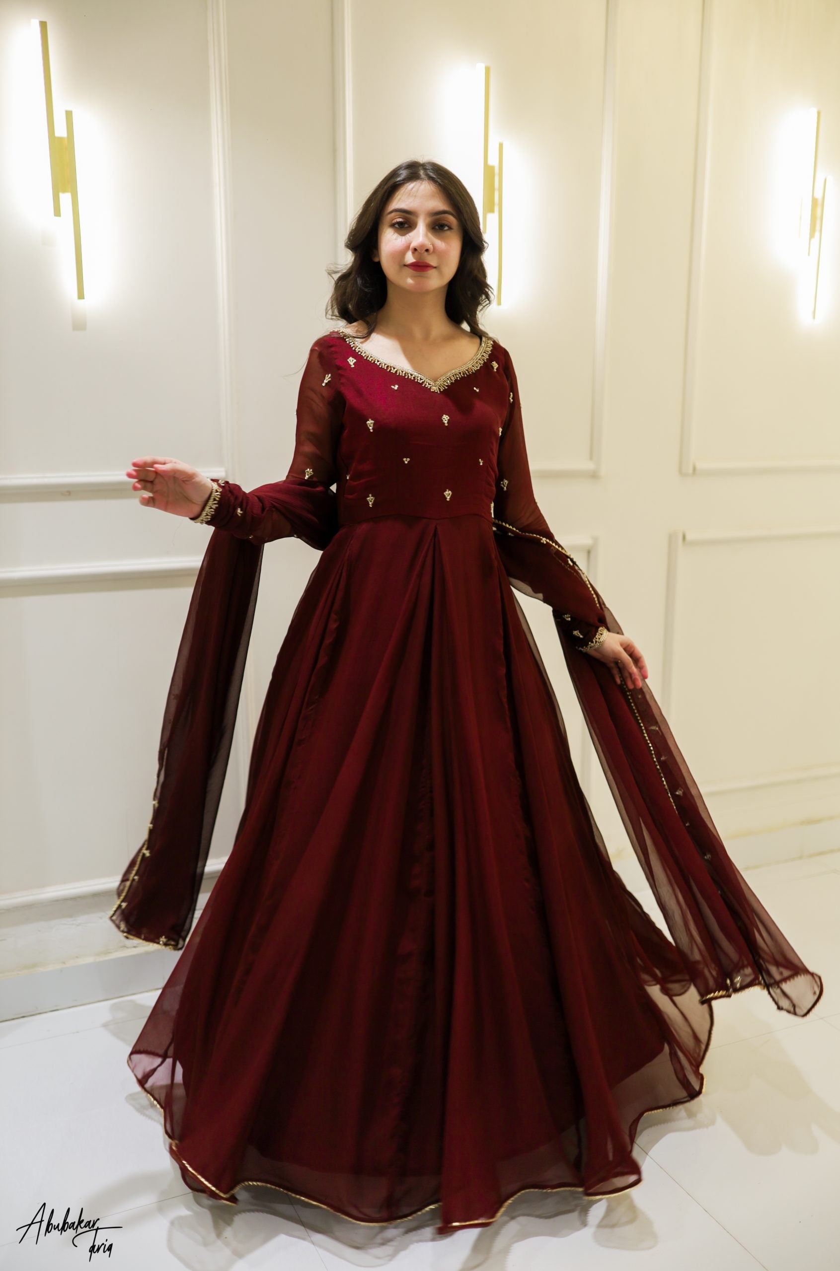 Handwork 3pc Maxi -Maroon Color