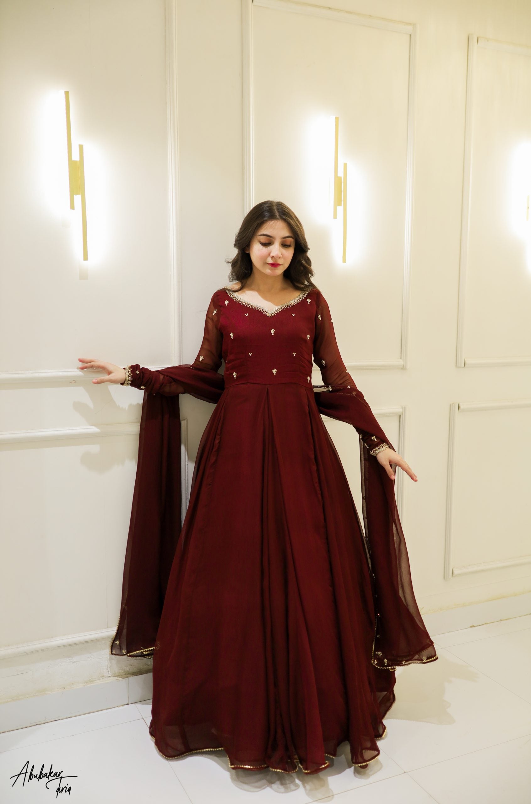 Handwork 3pc Maxi -Maroon Color