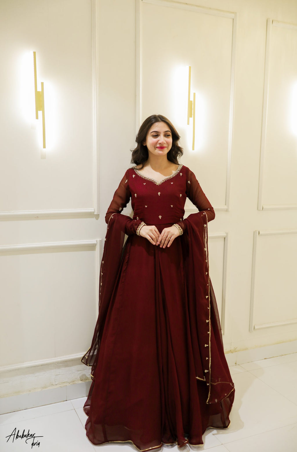 Handwork 3pc Maxi -Maroon Color