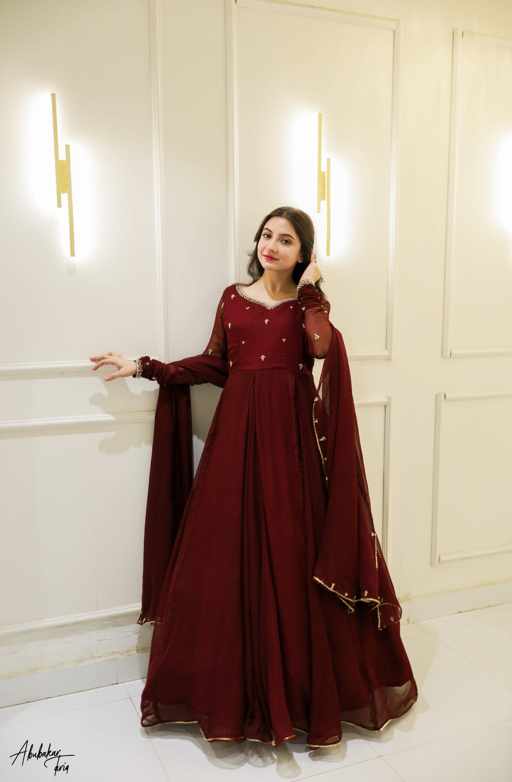 Handwork 3pc Maxi -Maroon Color
