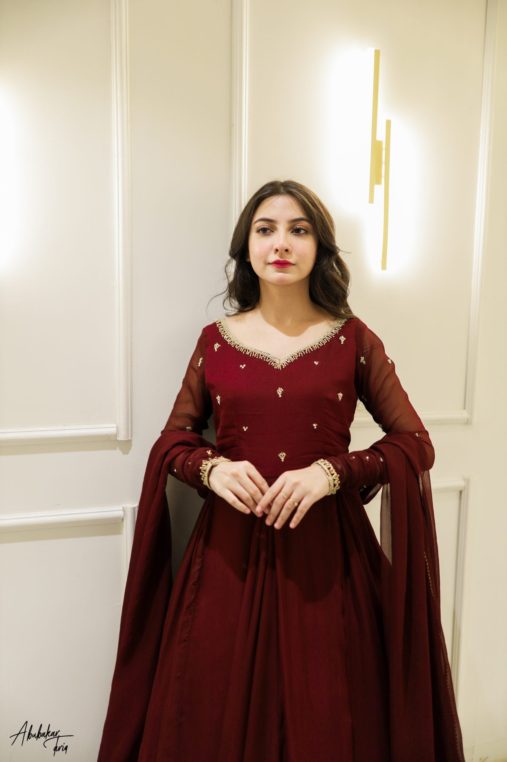 Handwork 3pc Maxi -Maroon Color