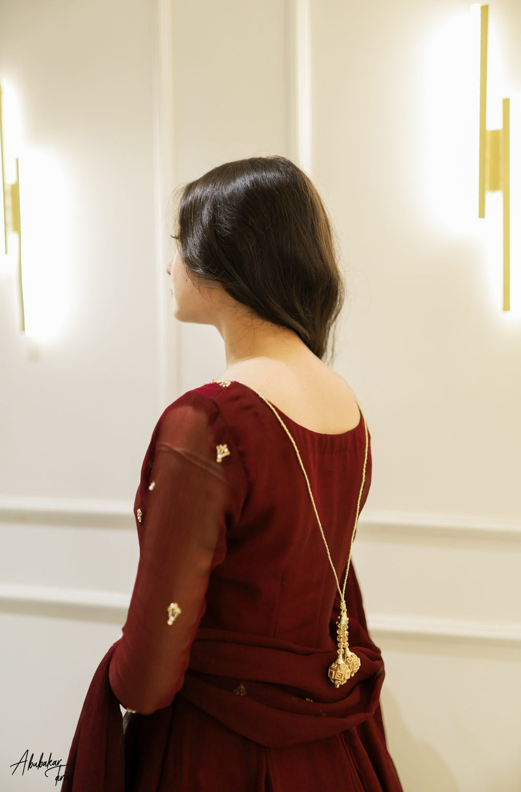 Handwork 3pc Maxi -Maroon Color