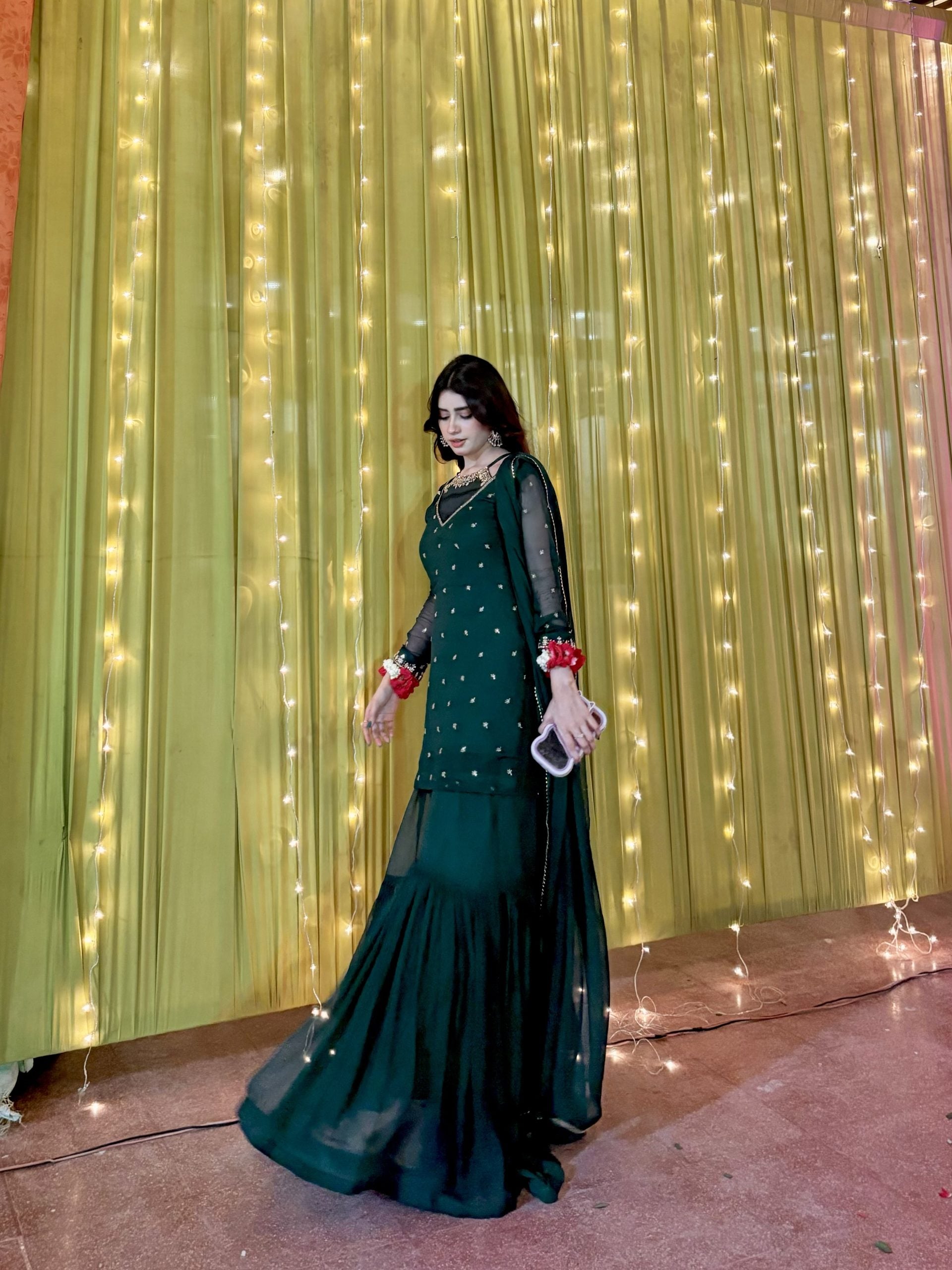 3pc Kurta-Gharara Set Handwork Color-Zinc