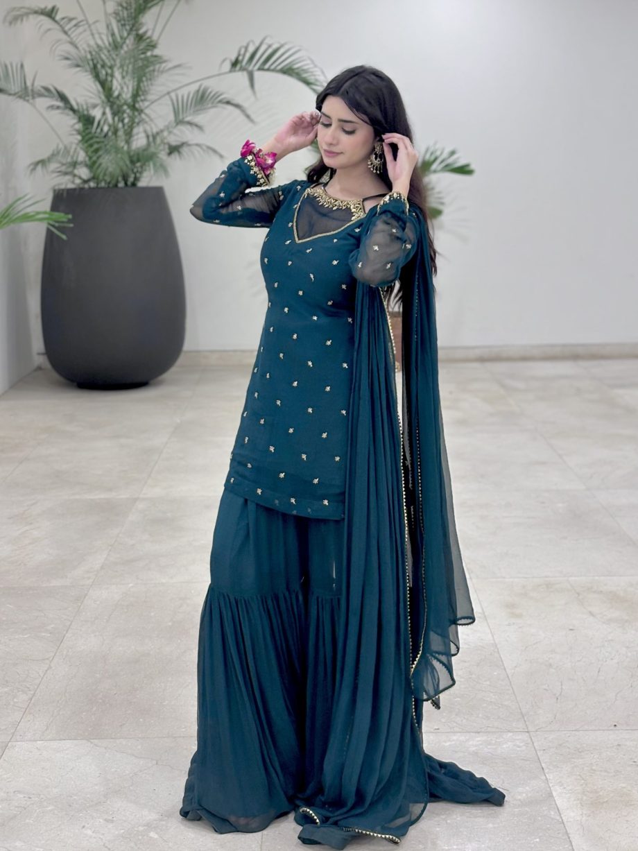 3pc Kurta-Gharara Set Handwork Color-Zinc